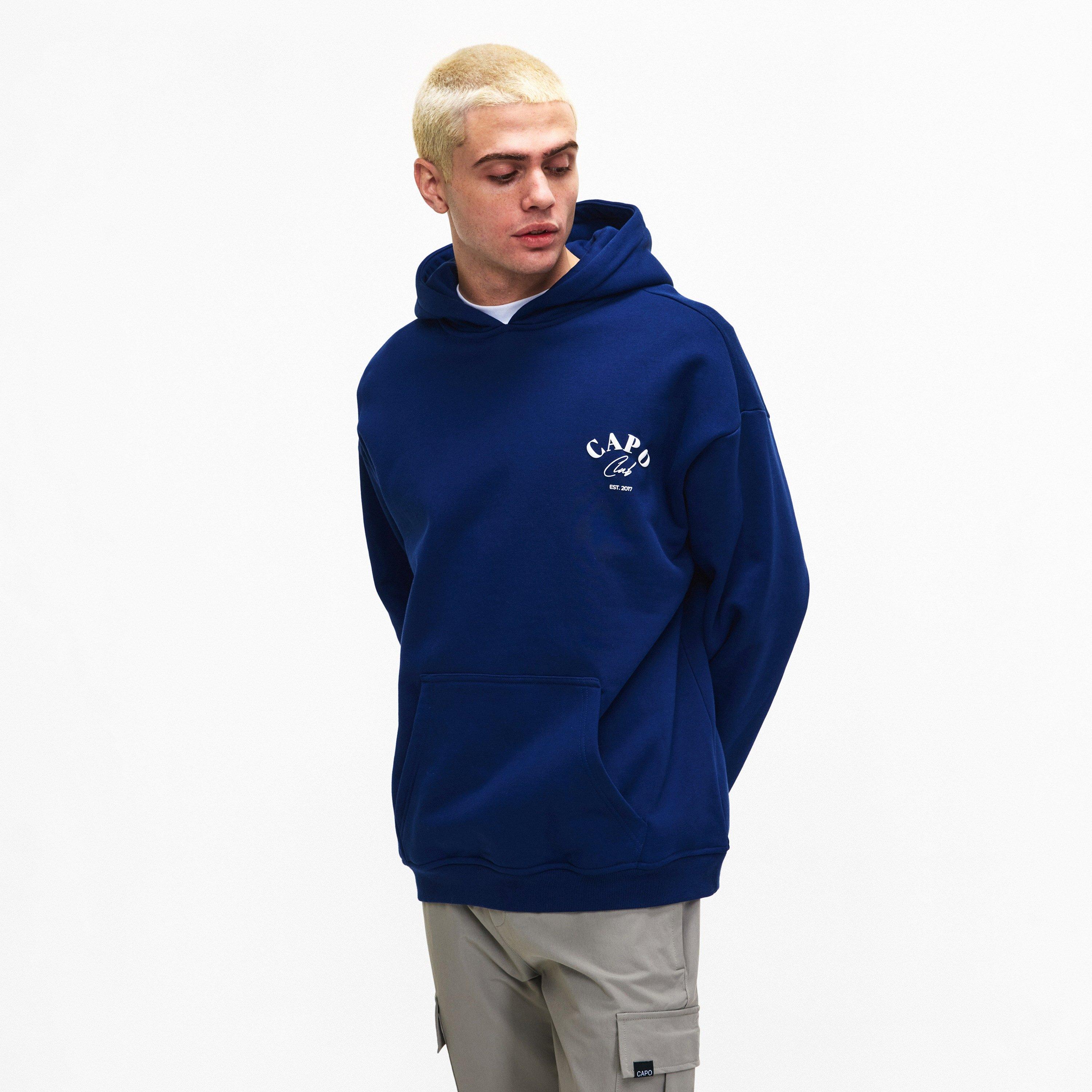 Navy/White - CAPO - Men's Club Relaxed Pull Over Hoodie - 3