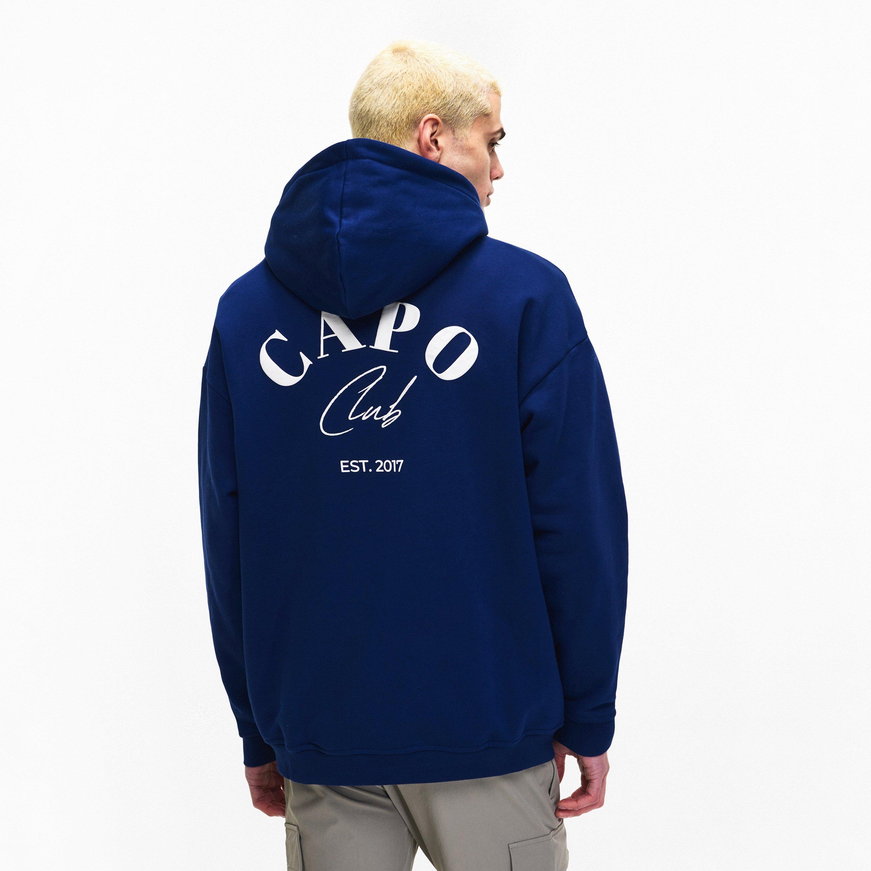 Navy/White - CAPO - Men's Club Relaxed Pull Over Hoodie - 4