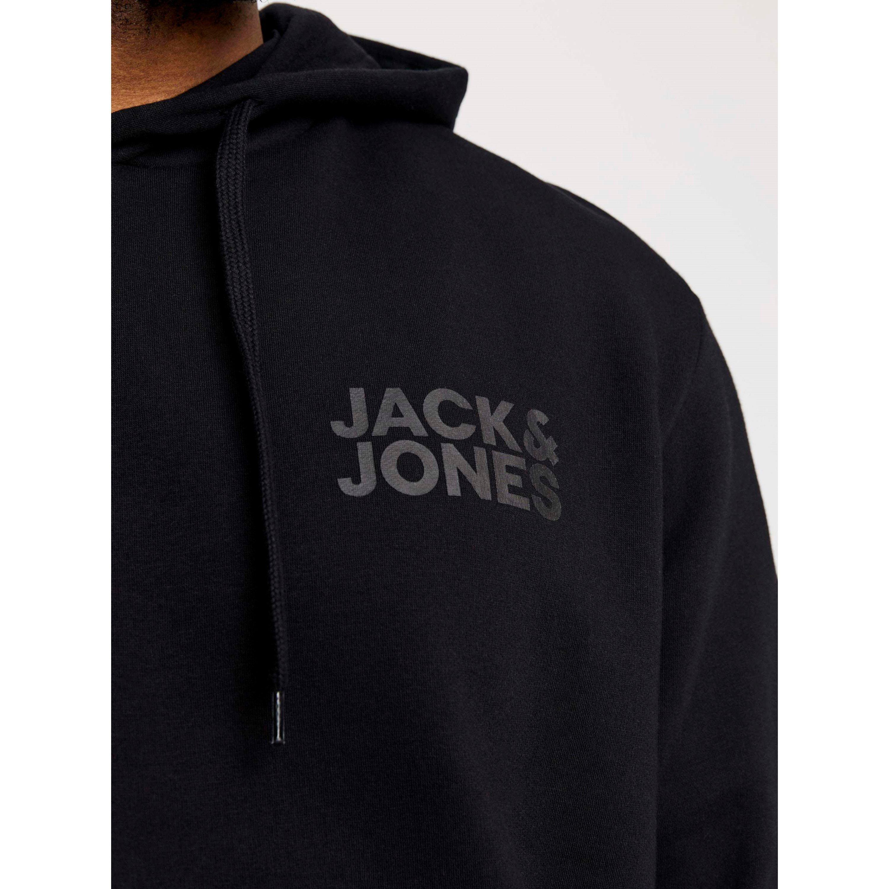 Black - Jack and Jones - Corp Logo Hoodie Plus Size Mens - 5