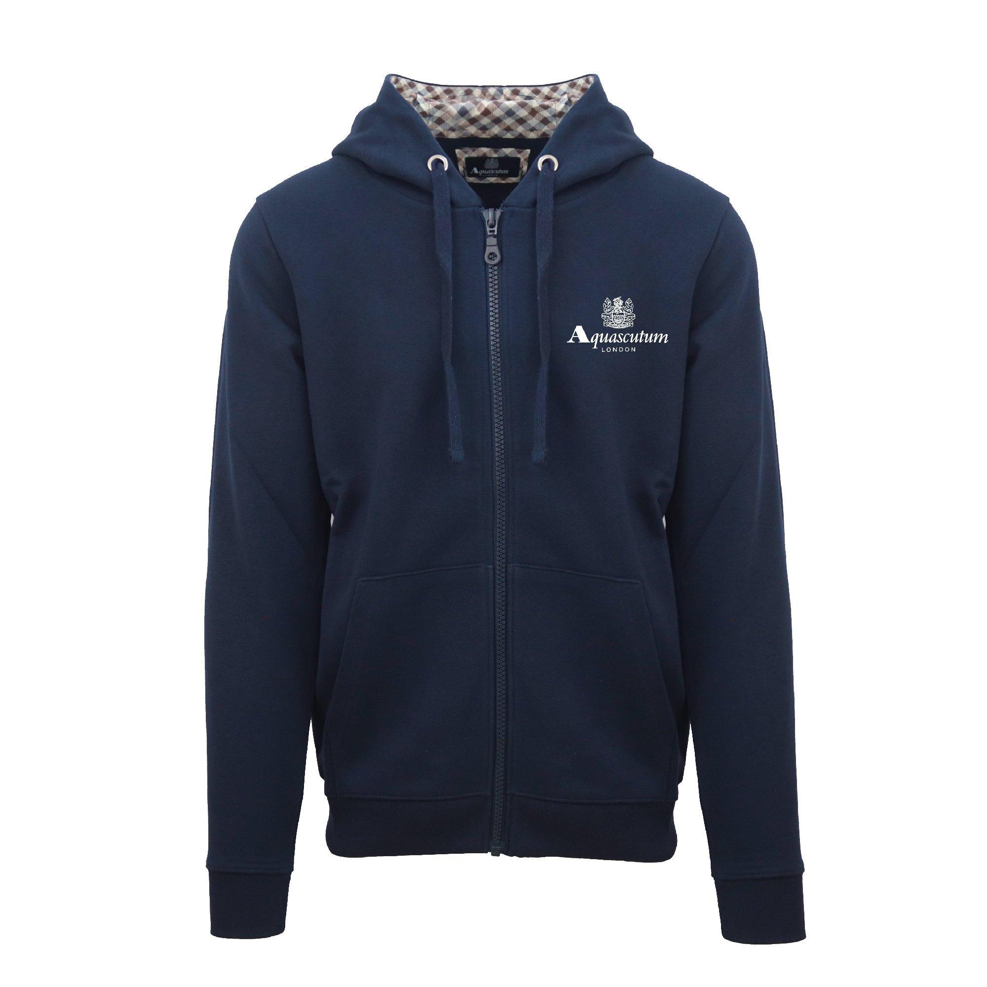 Aquascutum Men's Zip Hooded Sweatshirt - Navy - Small