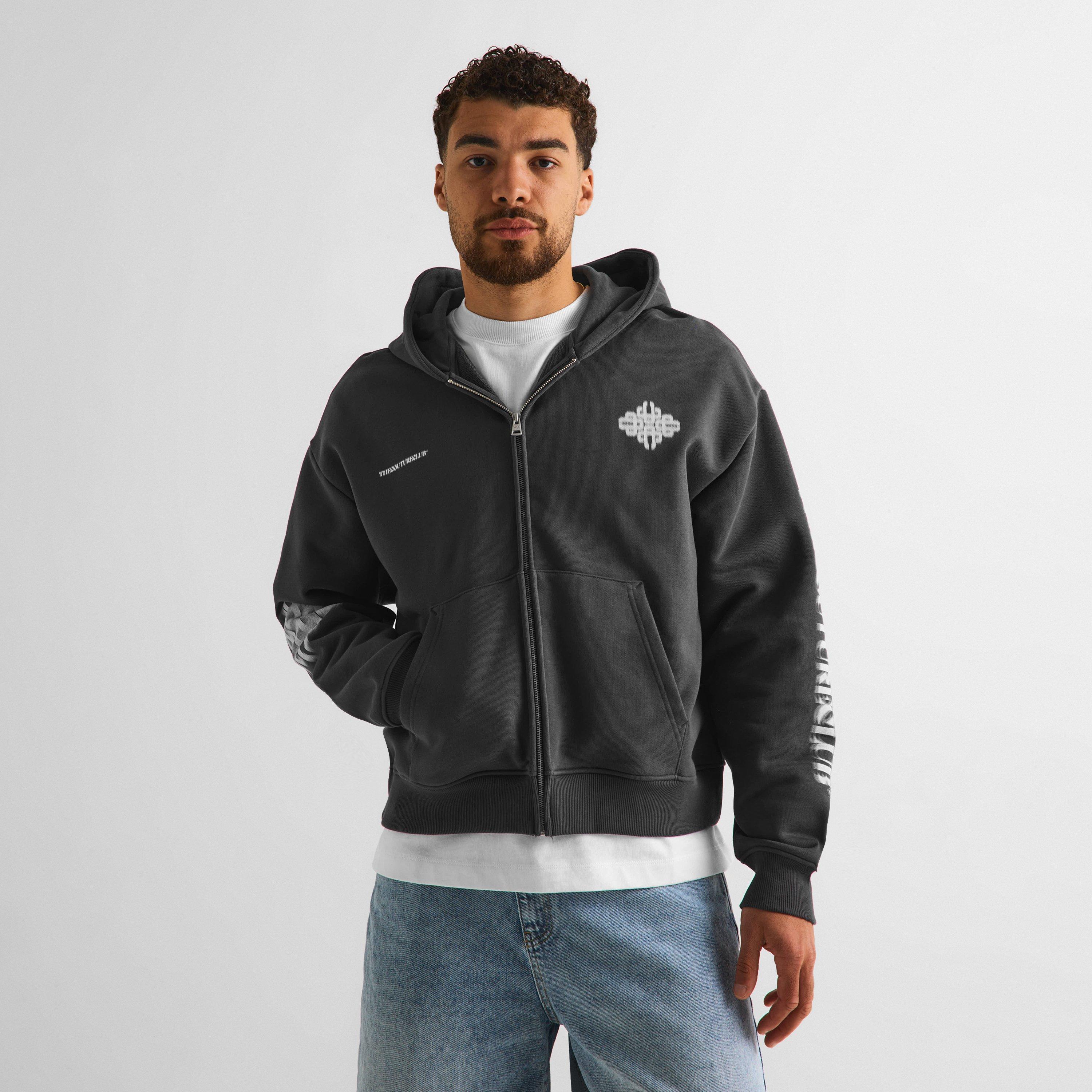 Charcoal/White - The Couture Club - Men's Blurred Zip Hoodie - 3