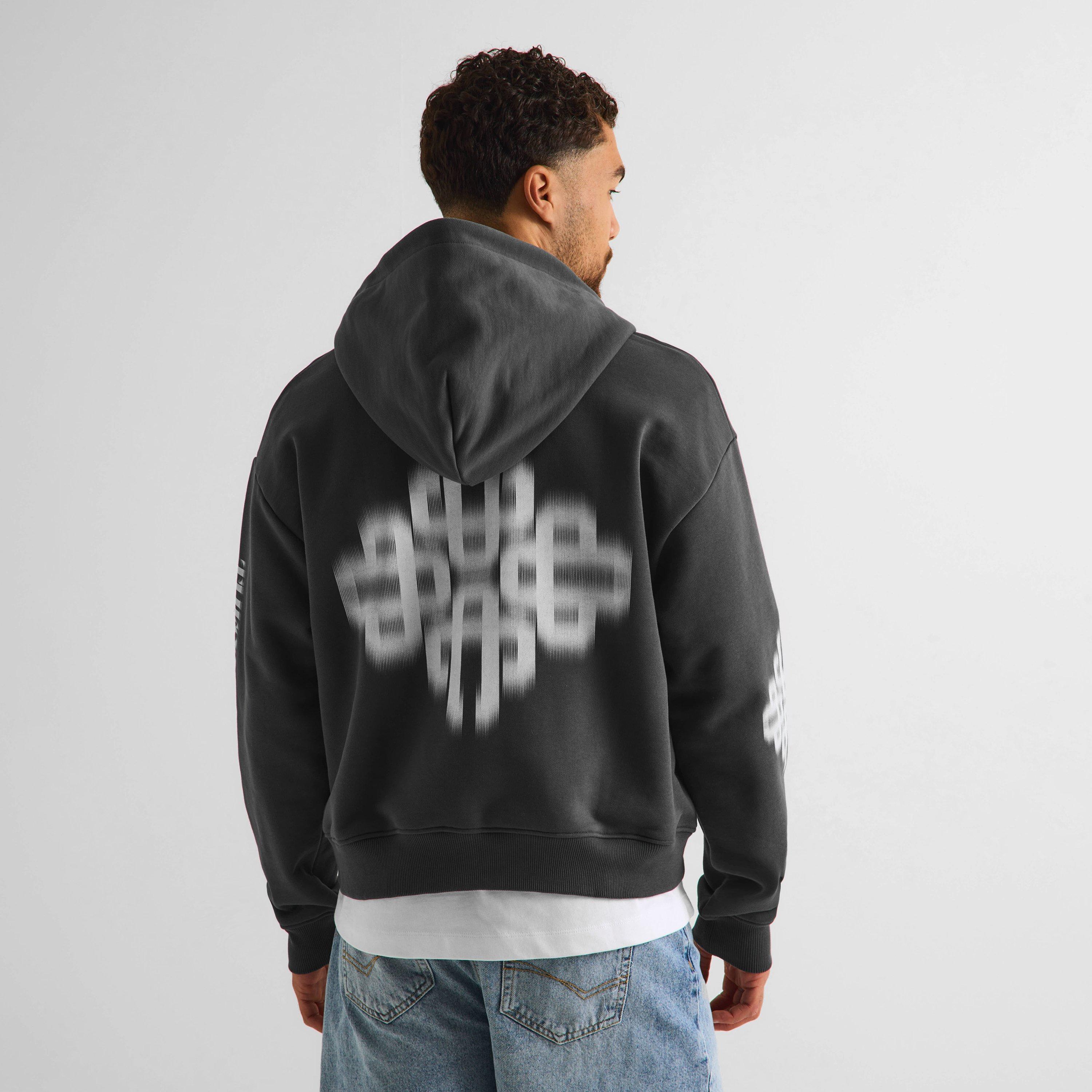 Charcoal/White - The Couture Club - Men's Blurred Zip Hoodie - 4
