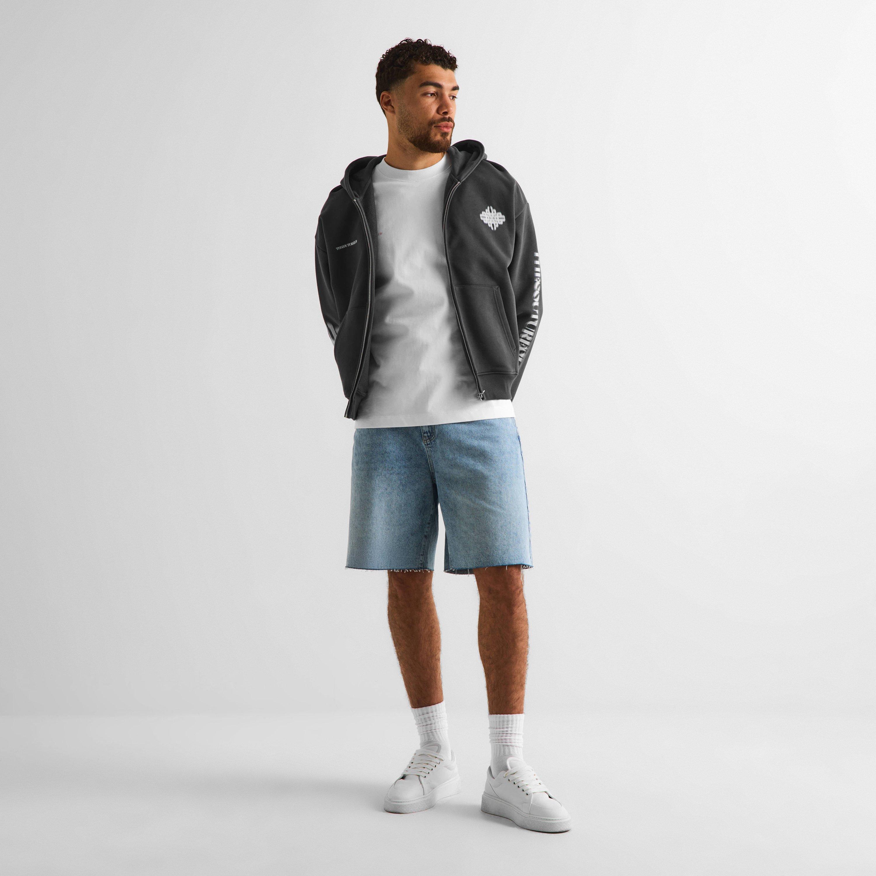 Charcoal/White - The Couture Club - Men's Blurred Zip Hoodie - 6