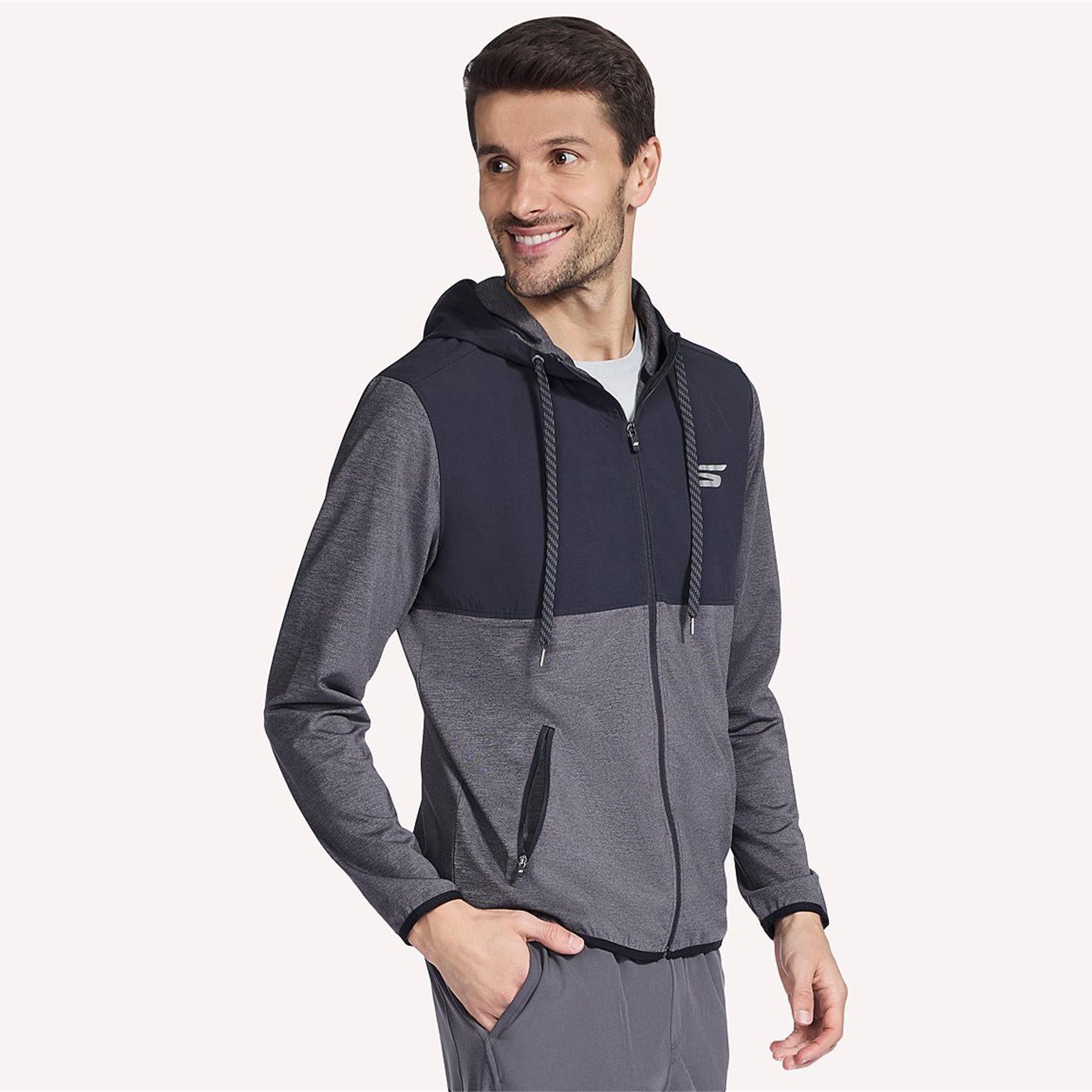 Nero/Carbone - Skechers - Skechers Hk Weekend Fz Hoodie Hoody Mens - 3