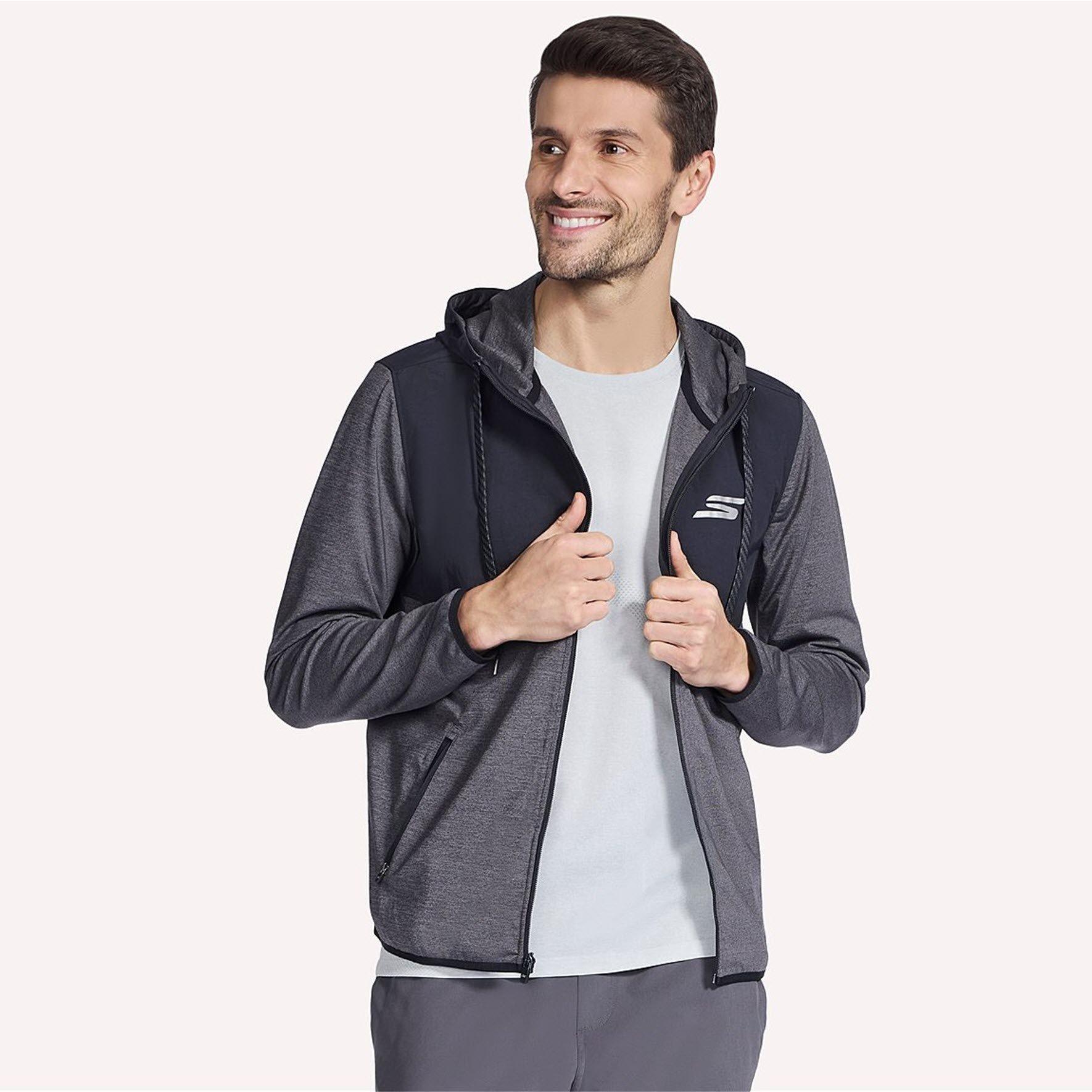 Nero/Carbone - Skechers - Skechers Hk Weekend Fz Hoodie Hoody Mens - 5