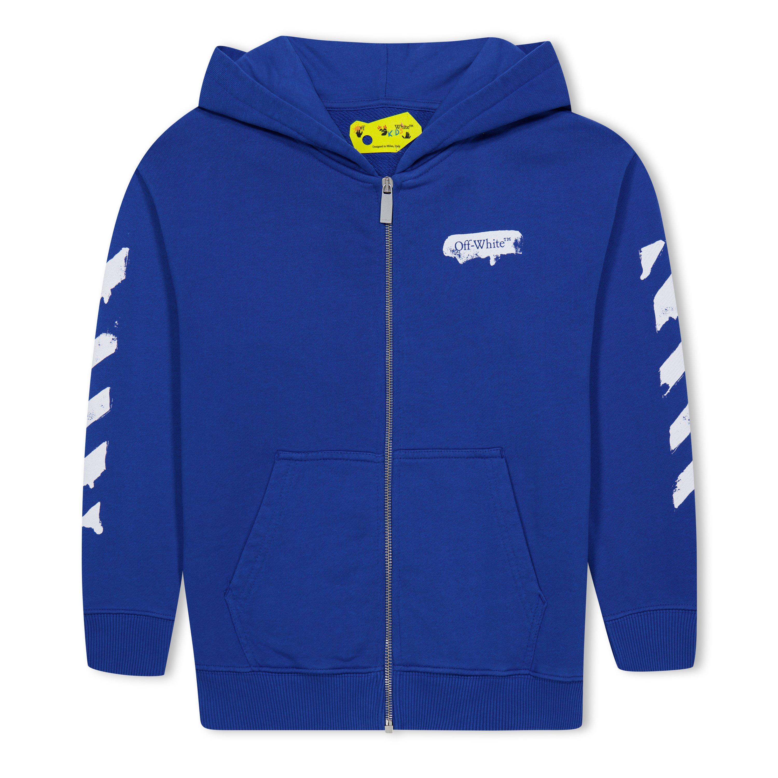 Blue Wht 4501 - Off White - Kids' - Paint Graphic Cotton Long Sleeve Zip Hoodie - 1