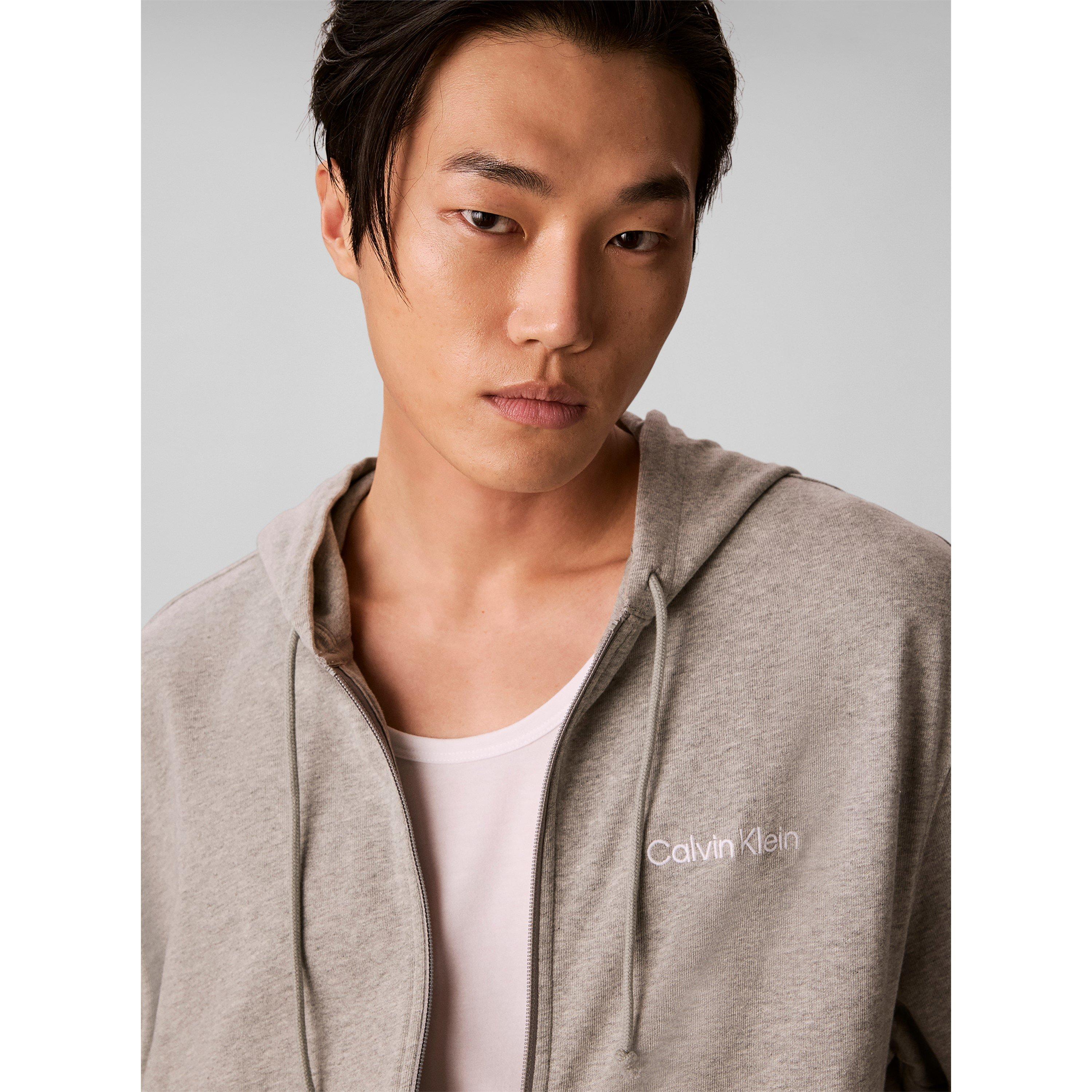 Grey - Calvin Klein - Men's Icon Lounge Cotton Long-Sleeve Hoodie - 3