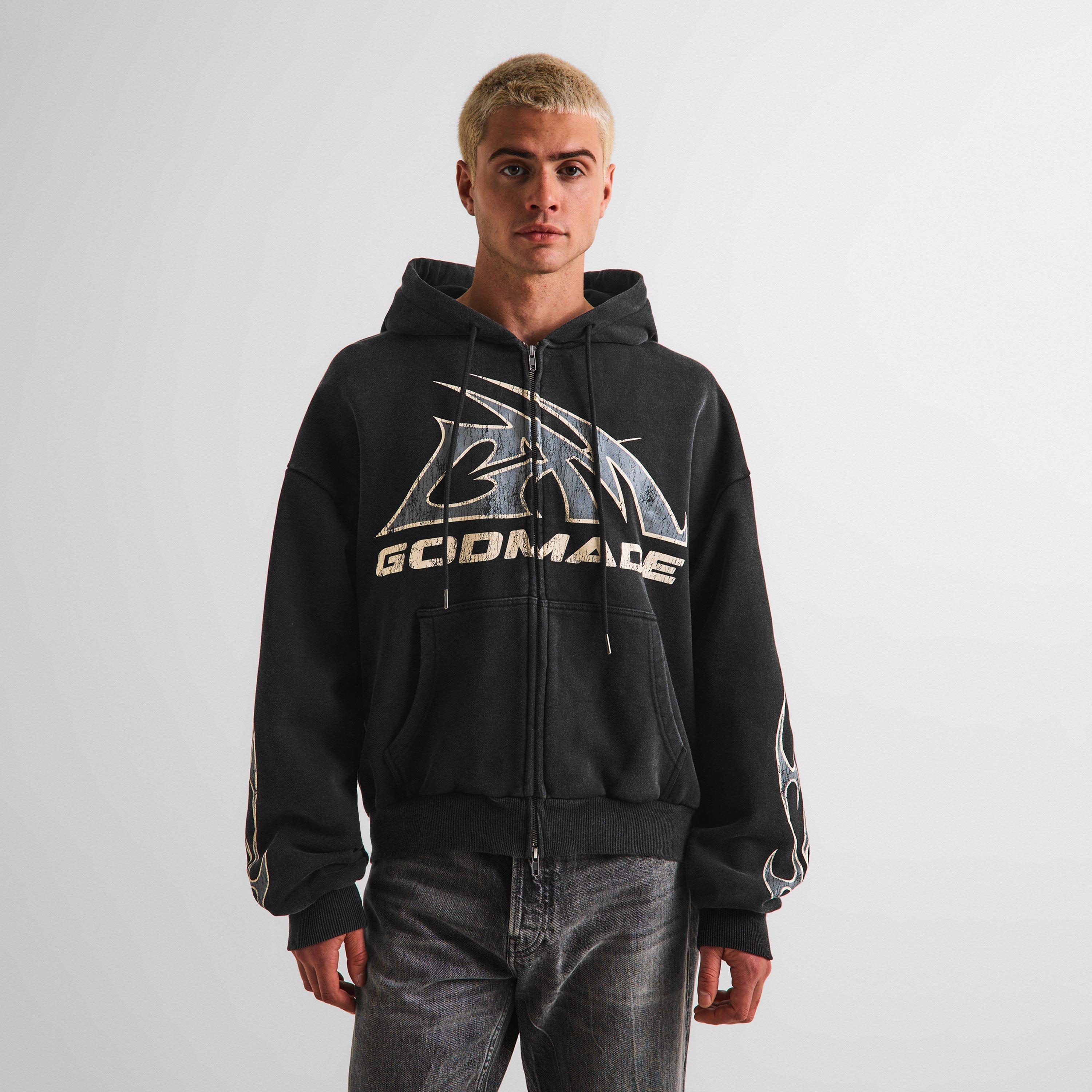 Washed Black - God Made - GM LG Zip Hoodie Sn64 - 3
