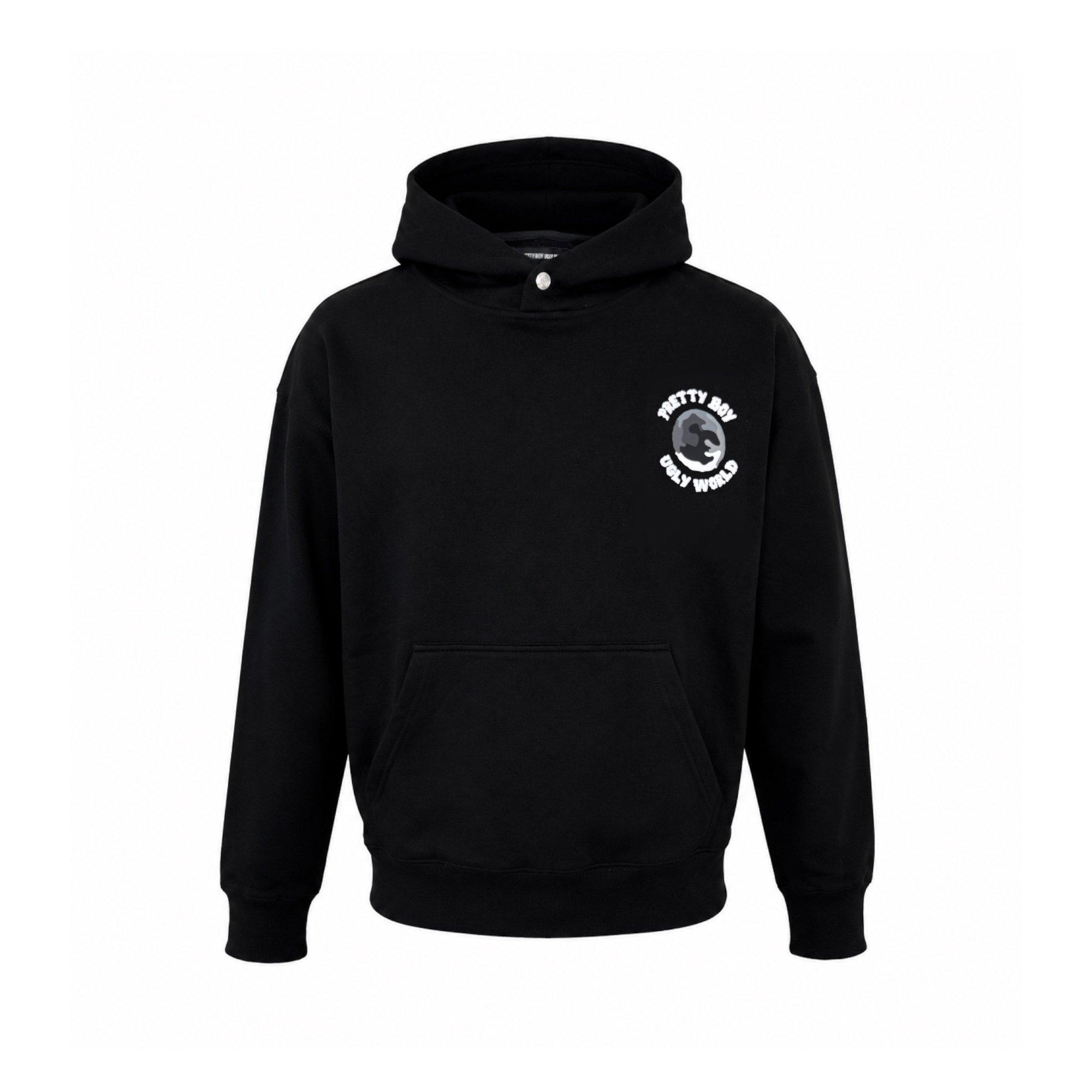 Pretty Boy Ugly World PBUW Printed Hoodie Mens - Black/Grey - X Small
