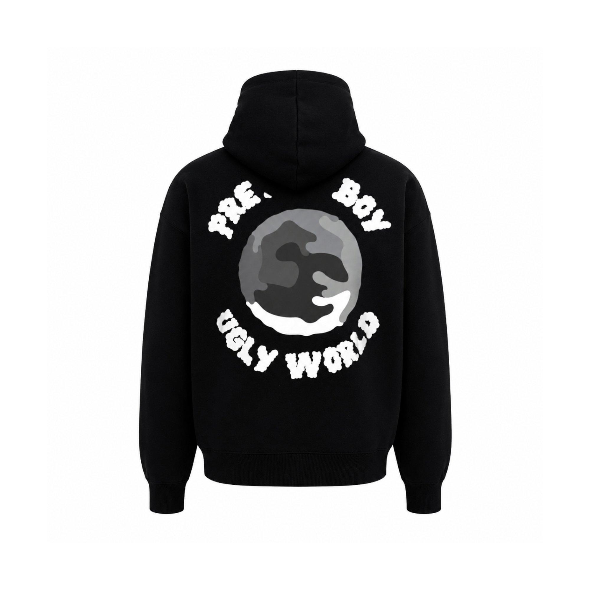 Black/Grey - Pretty Boy Ugly World - PBUW Printed Hoodie Mens - 3