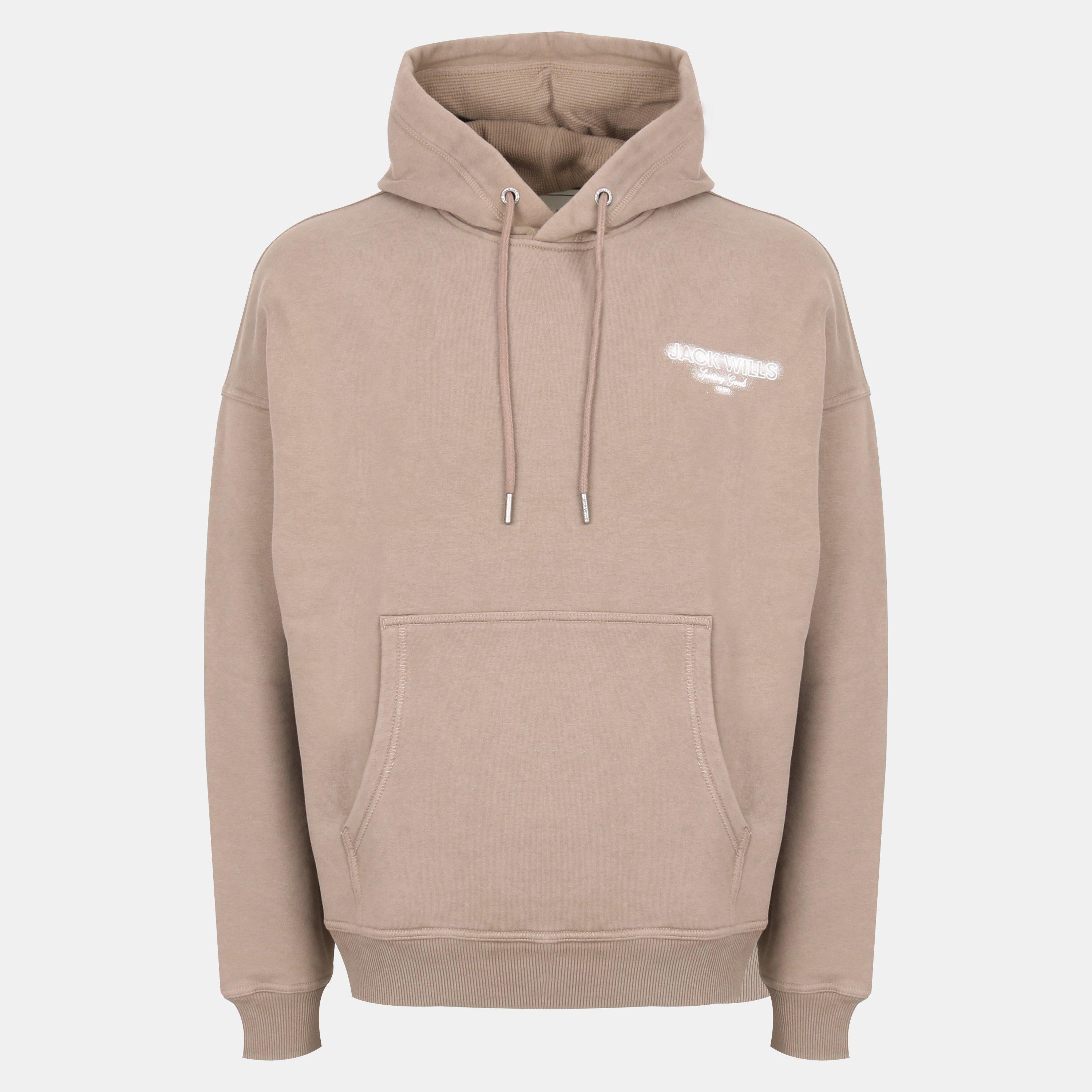 Fawn - Jack Wills - Men's Script Cotton Long Sleeve Oversized Fit Hoodie - 1