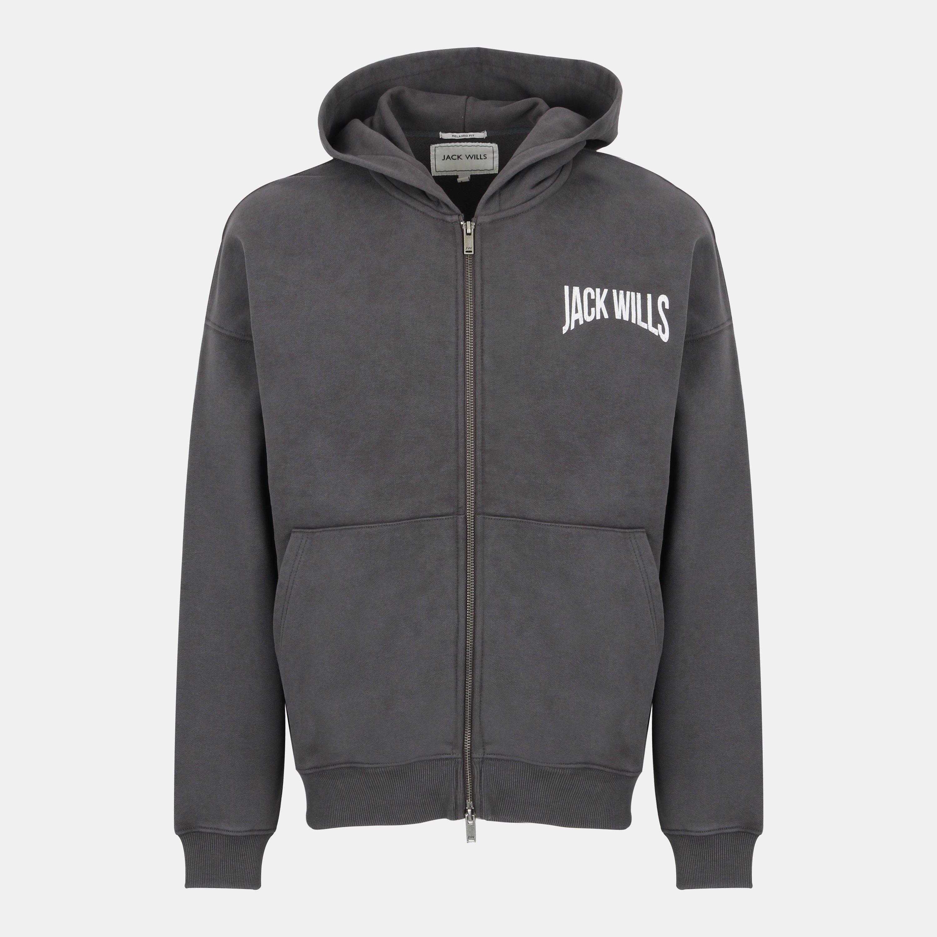 Forged Iron - Jack Wills - Men's Graphic Cotton Long Sleeve Oversized Fit Zip Hoodie - 1