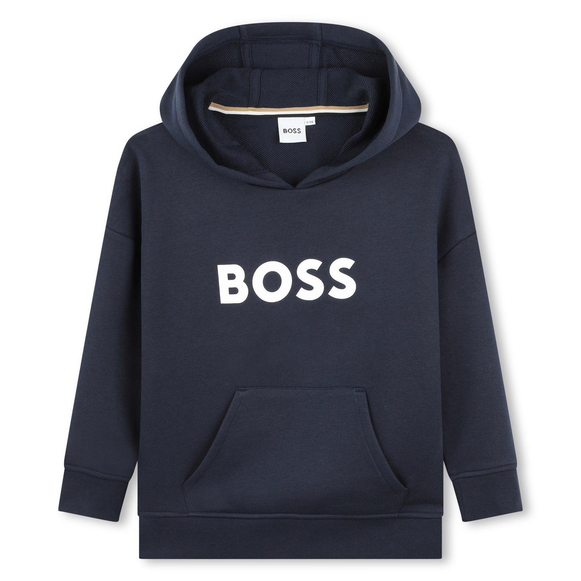 Boss Boys Kids Logo Over-The-Head Hoodie, Bold Logo - Navy 09 - 10 Yrs