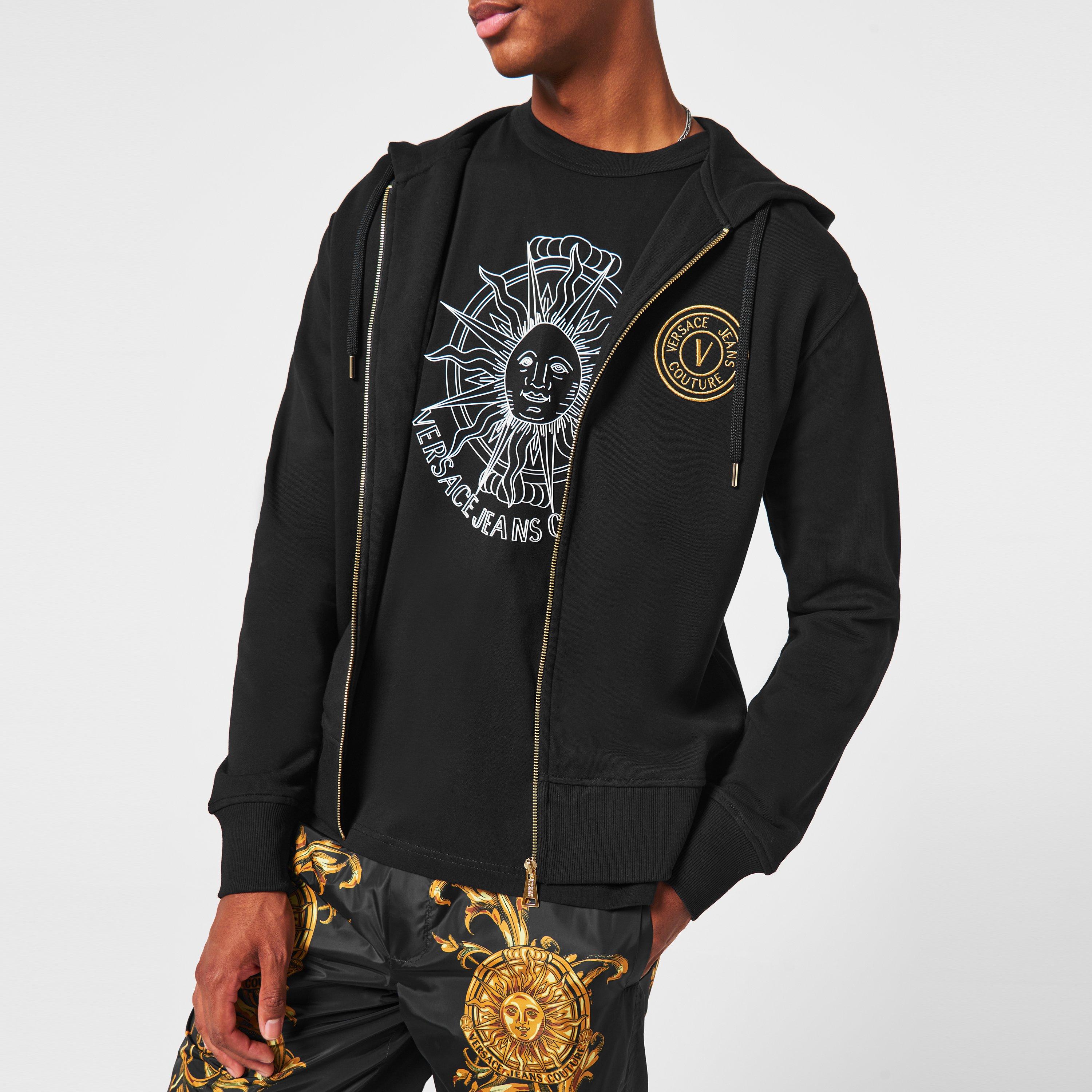 【送料&関税込】Versace Full Zip Cotton Hoodie VERSACE Sweater Black Medusa Print Cotton Full Zip