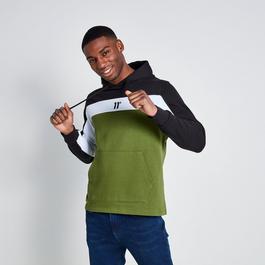 11 Degrees 11D Cut and Sew Panelled Hoodie - Black / Darkest Spruce Green