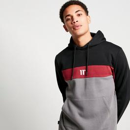 11 Degrees 11D Cut and Sew Panelled Pullover Hoodie Black   Pomegranate