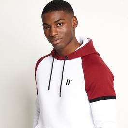 11 Degrees Cut and Sew Pullover Hoodie - White / Pomegranate / Black