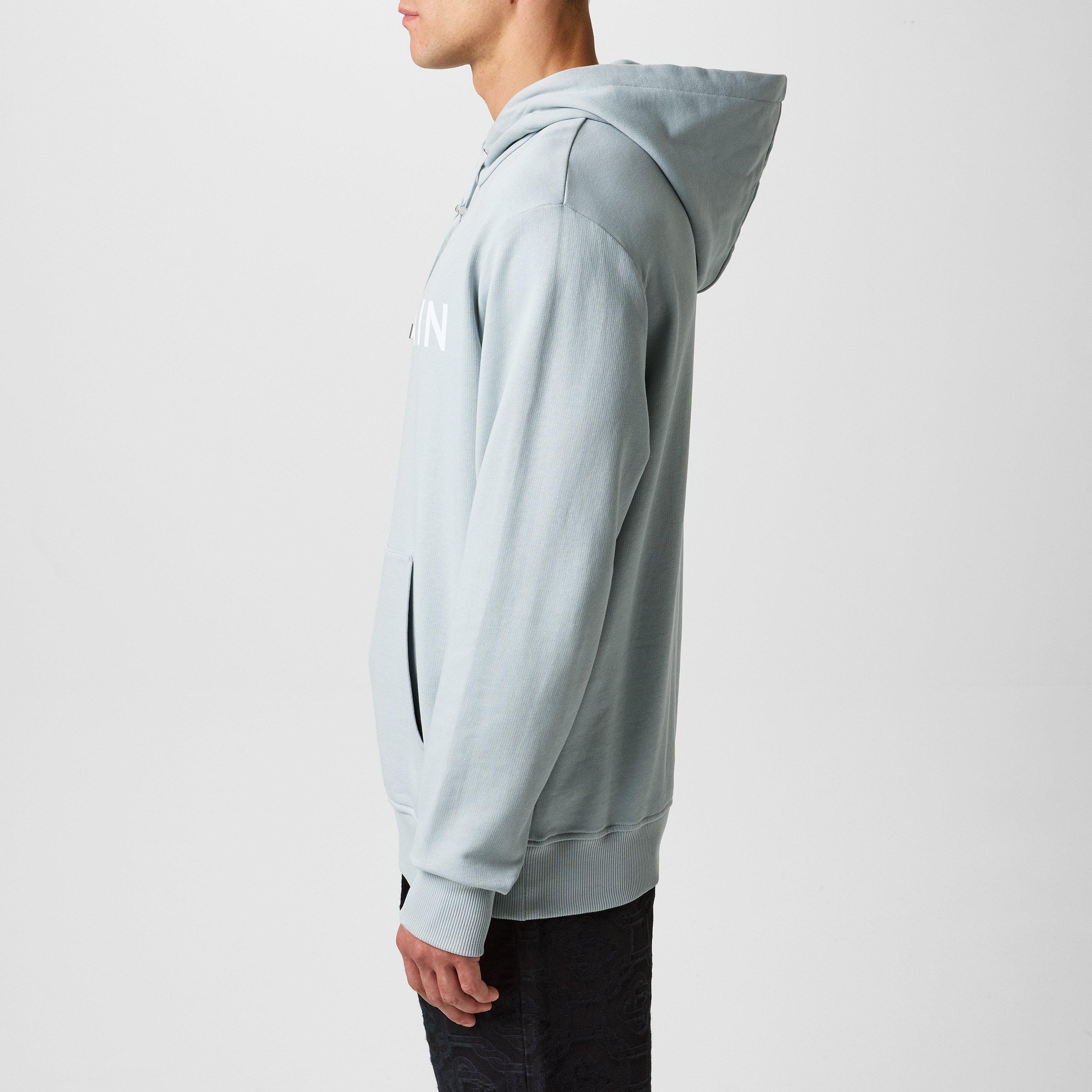 Grey/White - Balmain - Men's Logo Cotton Printed Hoodie - 2