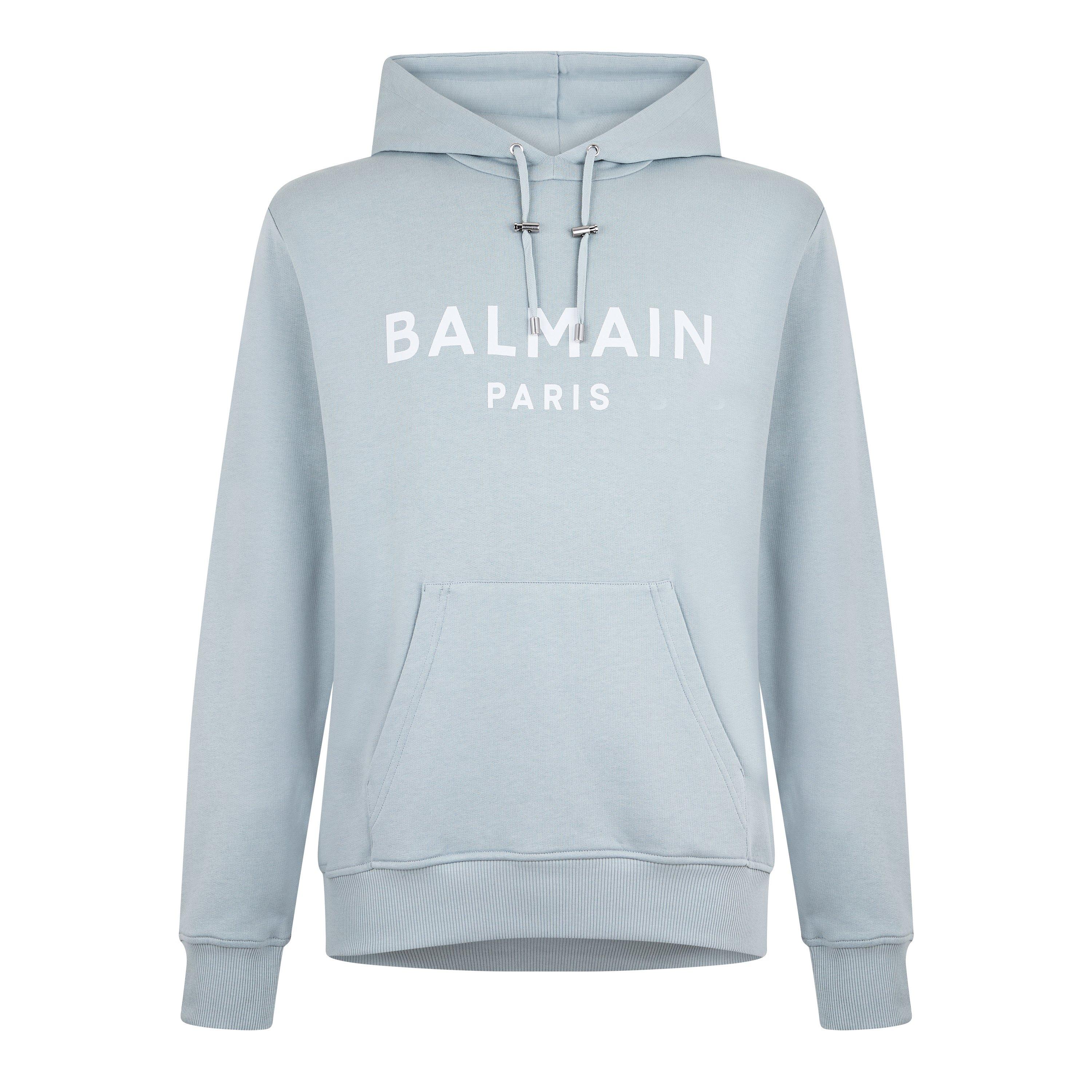 Grey/White - Balmain - Men's Logo Cotton Printed Hoodie - 5
