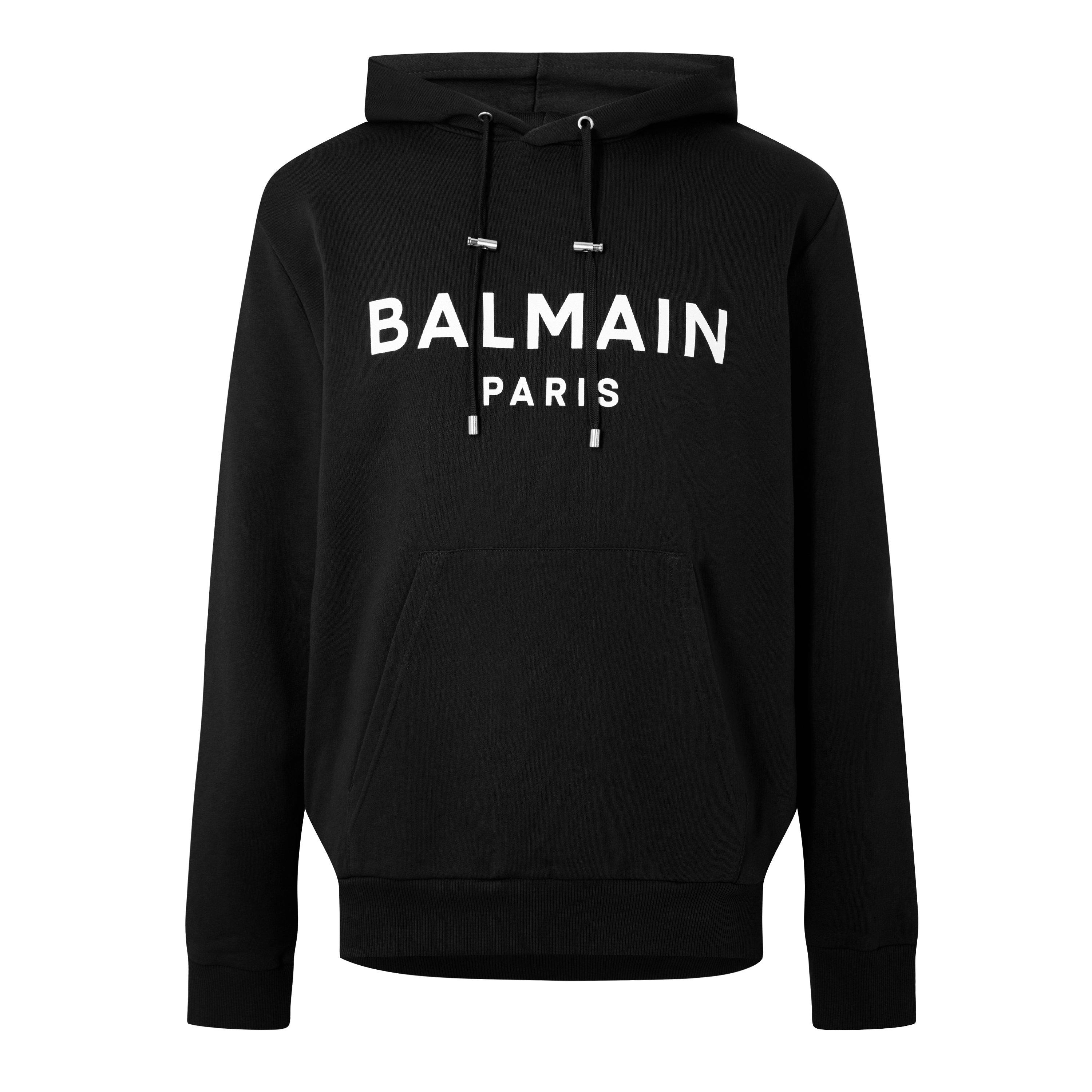Black EAB - Balmain - Men's Logo Cotton Printed Hoodie - 7