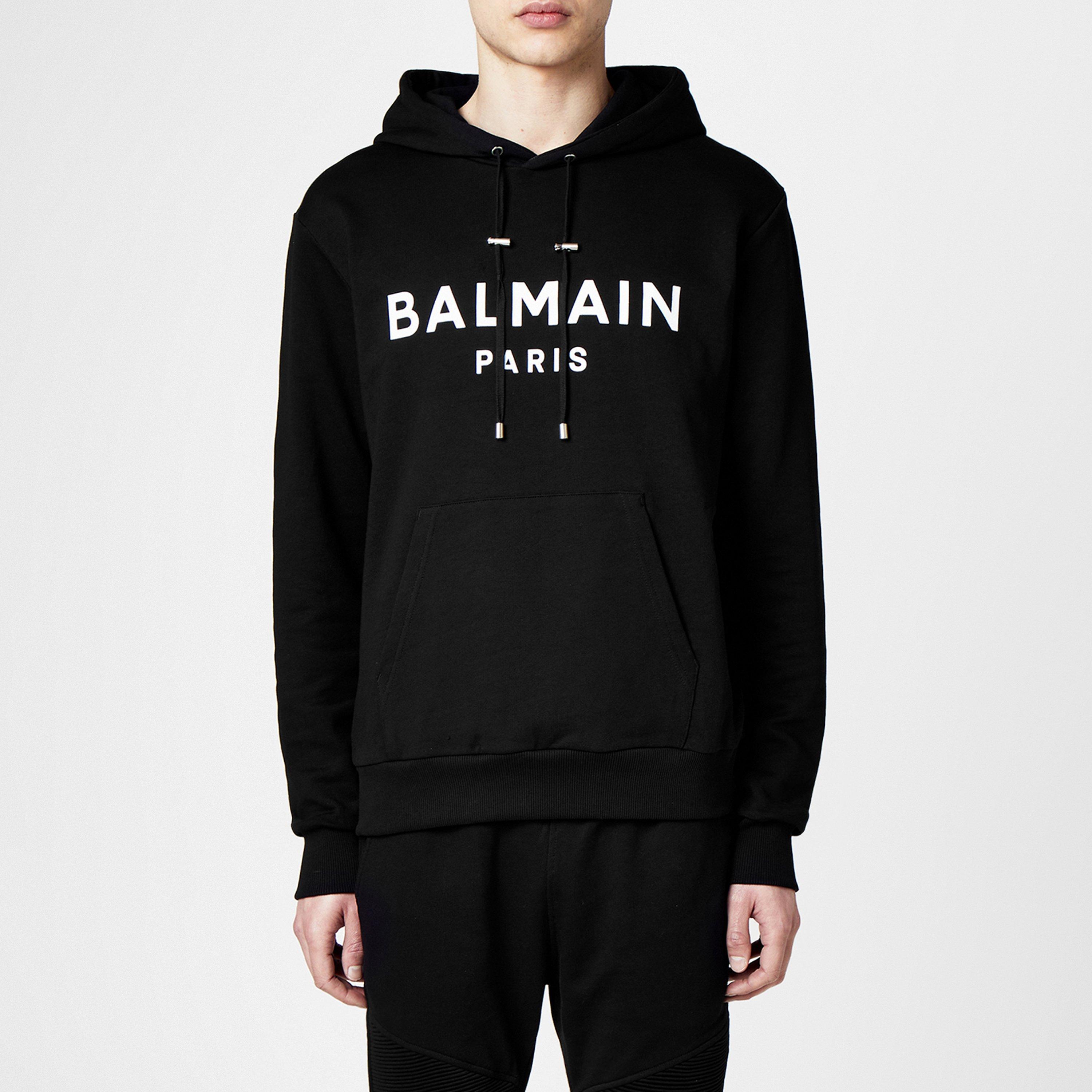 Black EAB - Balmain - Men's Logo Cotton Printed Hoodie - 3