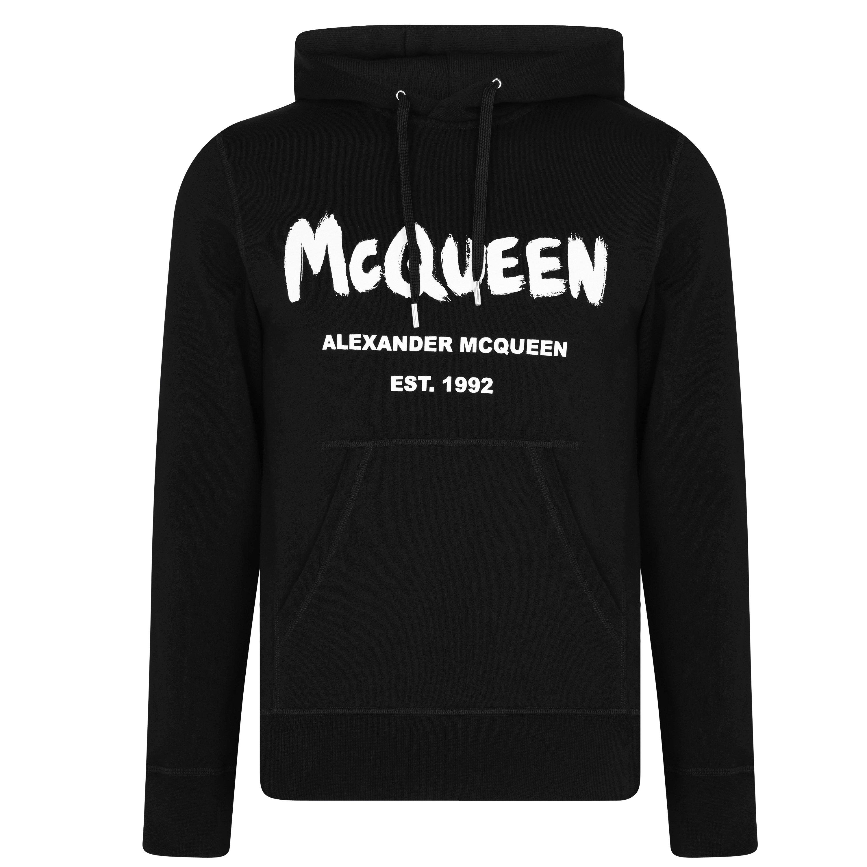 【送料&関税込】Alexander McQueen Graffiti Logo Print Sweats Alexander Mcqueen Graffiti Hoodie Sweatshirt Black White