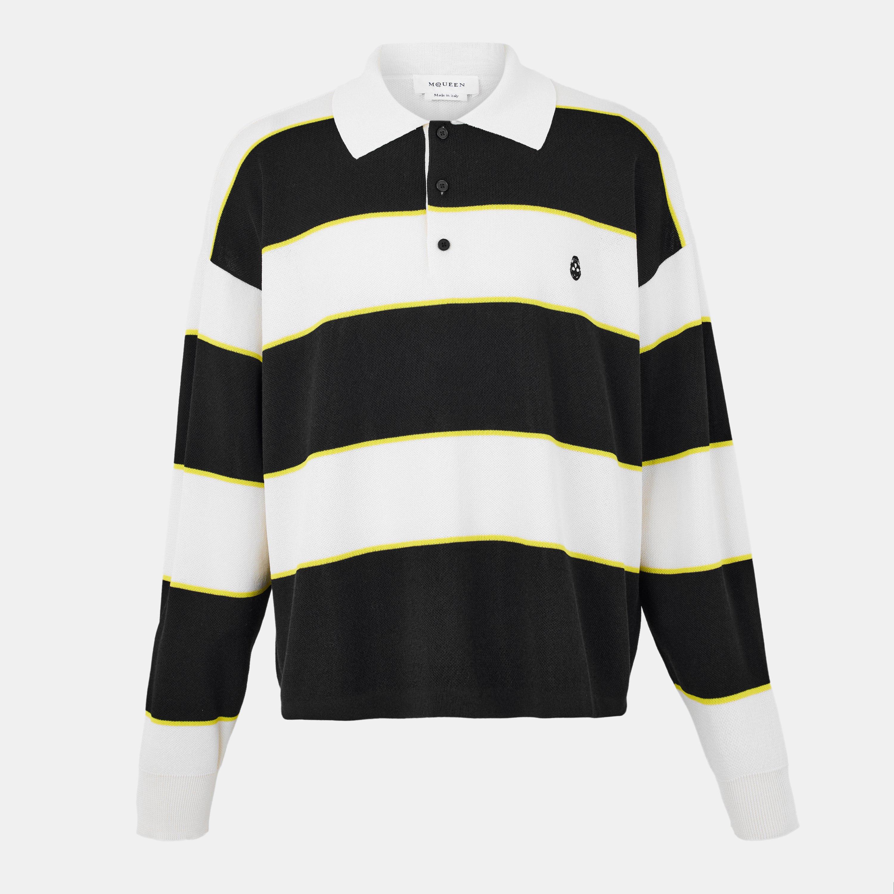 Alexander McQueen Men's Rugby Contrasting Collar Polo Shirt - Blk/Ivory - M