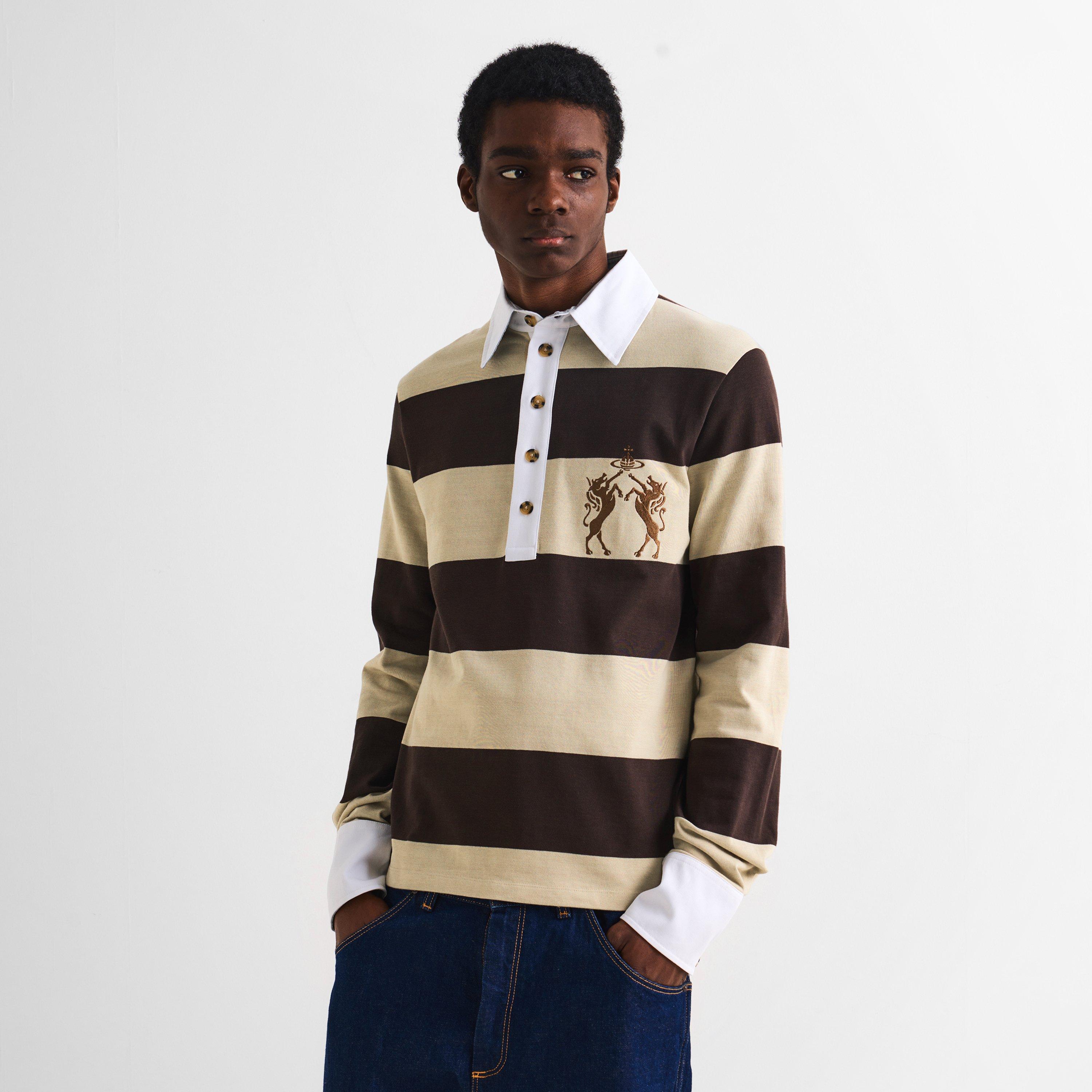 Stone Brown - Vivienne Westwood - Mens Striped Rugby Polo - 3