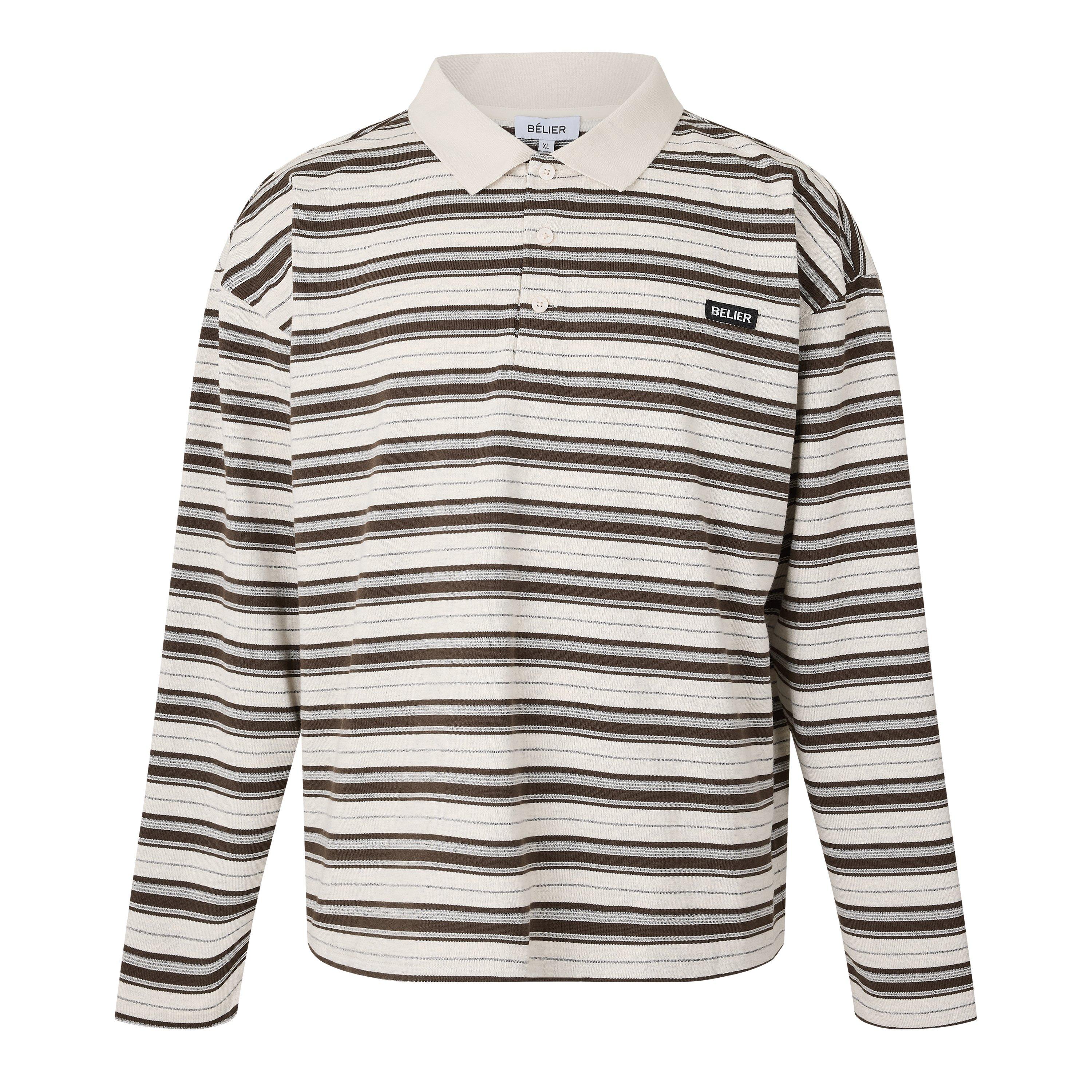 BELIER Men's Stripe Long Sleeve Rugby Polo Shirt