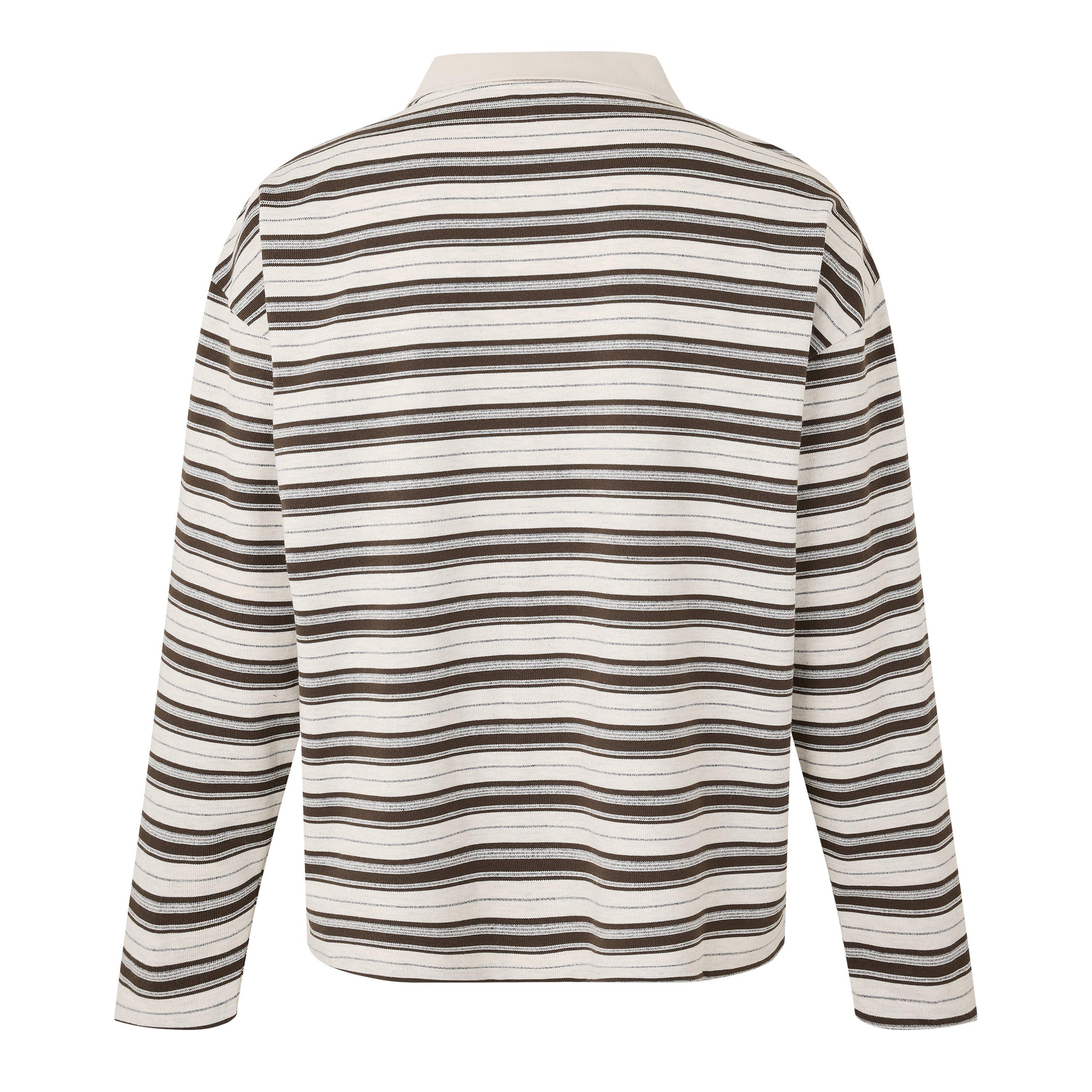Ecru/Brown - BELIER - Men's Stripe Long Sleeve Rugby Polo Shirt - 2