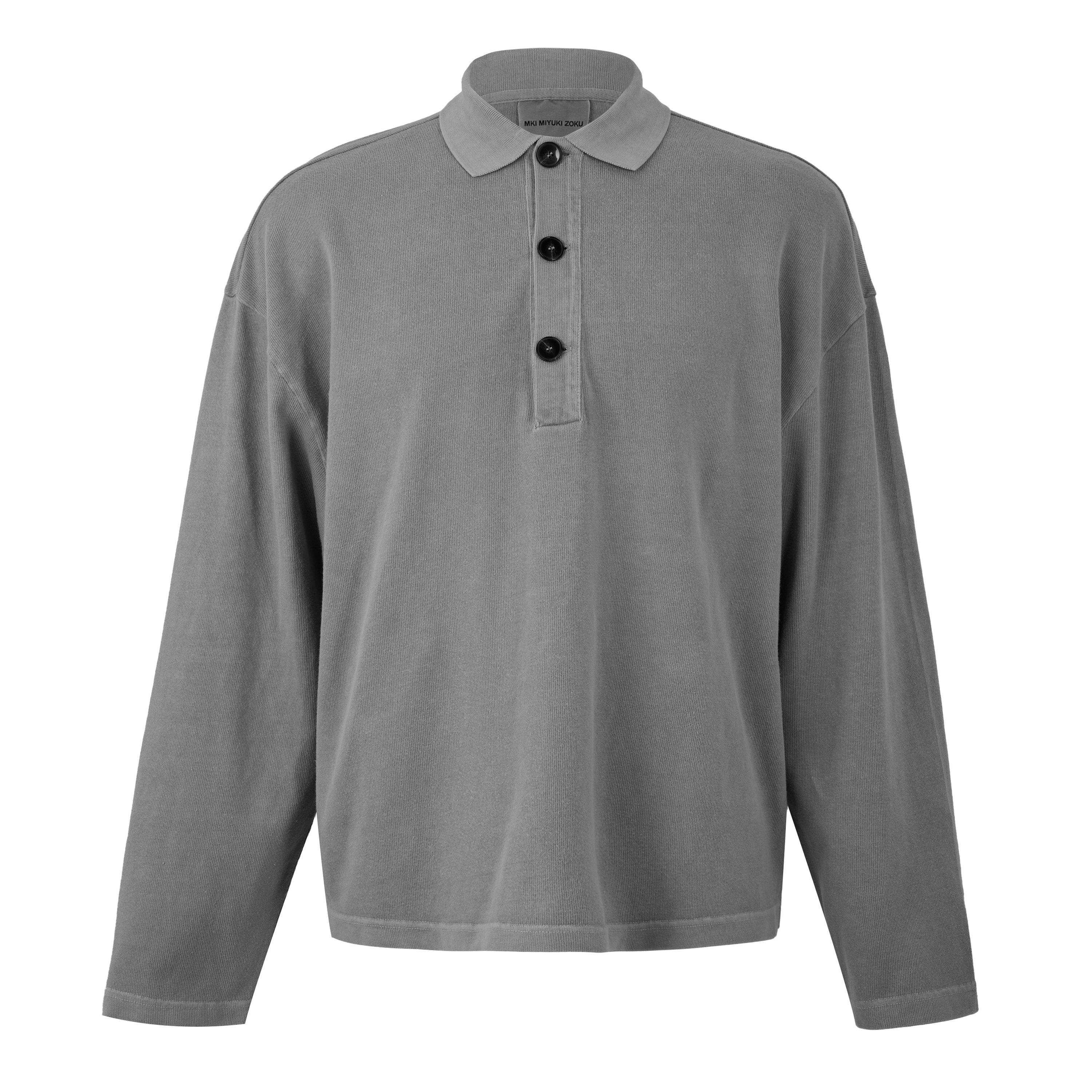 MKI MIYUKI ZOKU Men's Cotton Long-Sleeve Oversized-Fit Rugby Polo