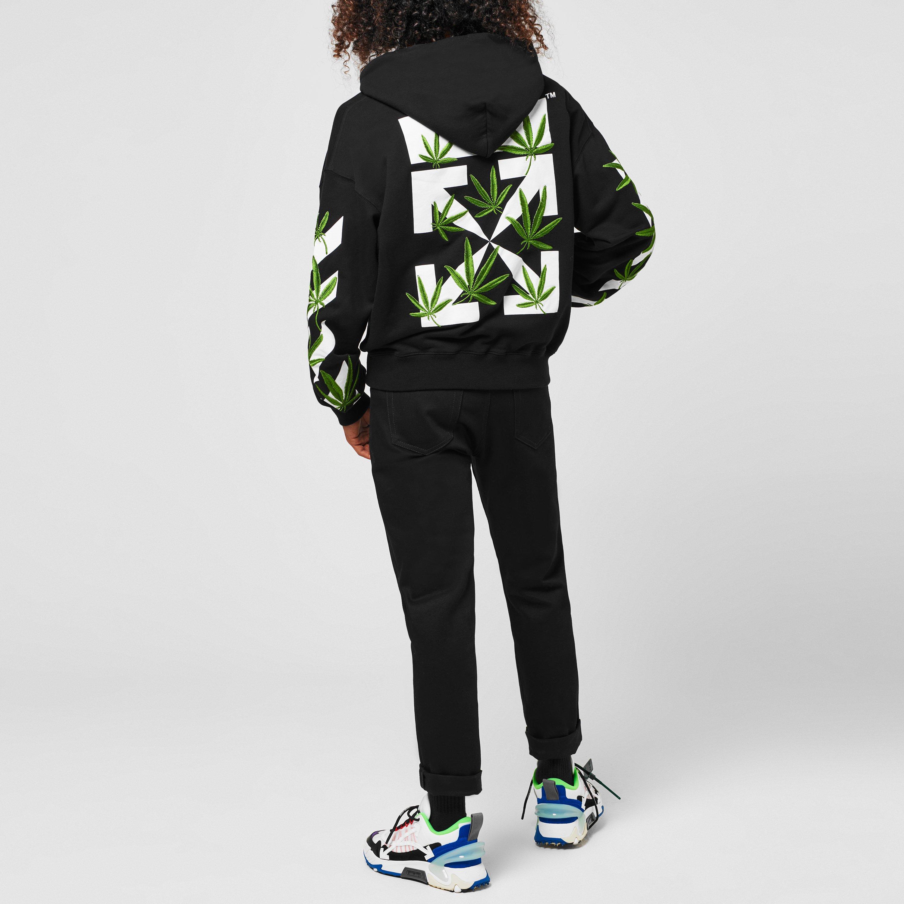 Black 1055 - Off White - Men's Weed Arrows Over The Head Design Hoodie - 3