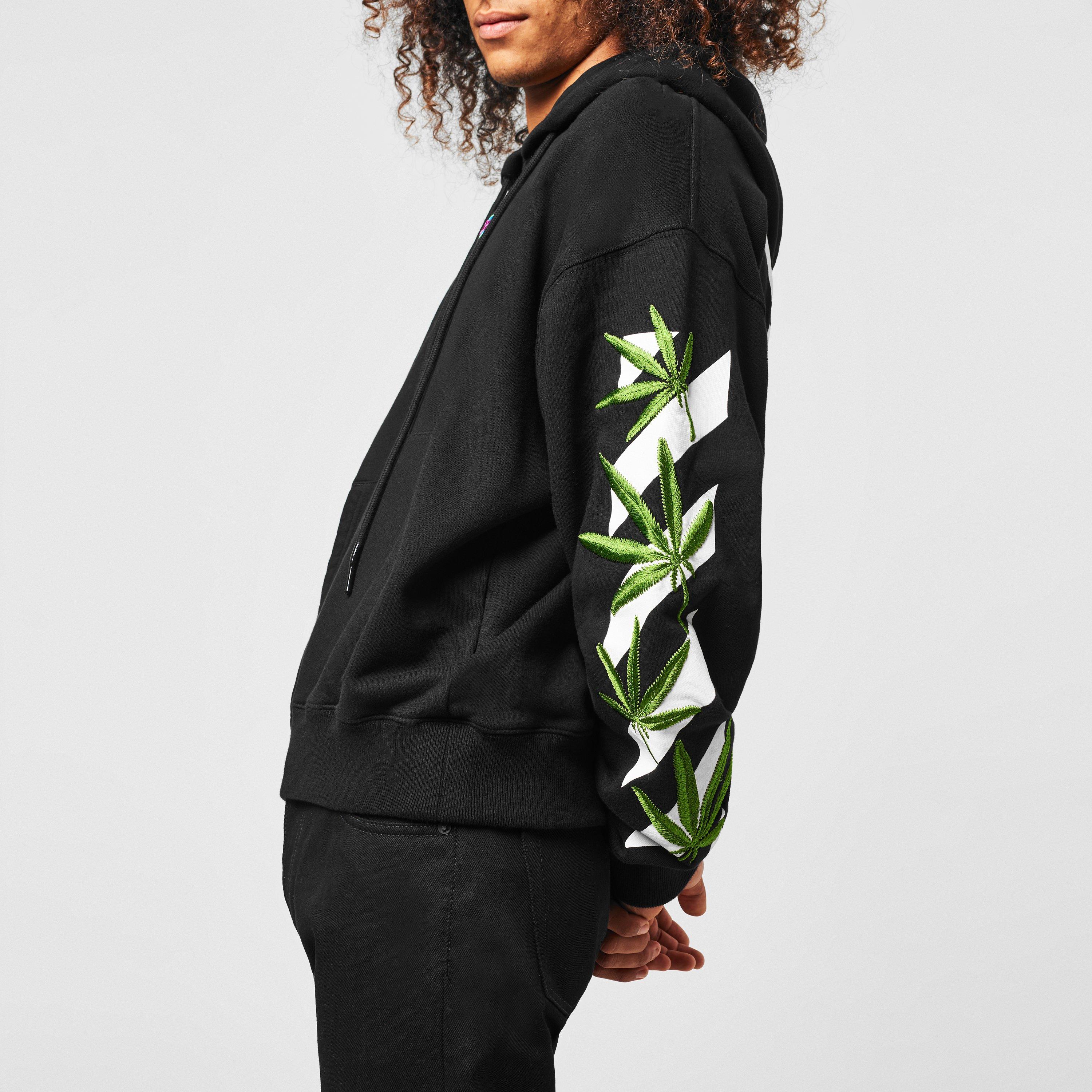 Black 1055 - Off White - Men's Weed Arrows Over The Head Design Hoodie - 4