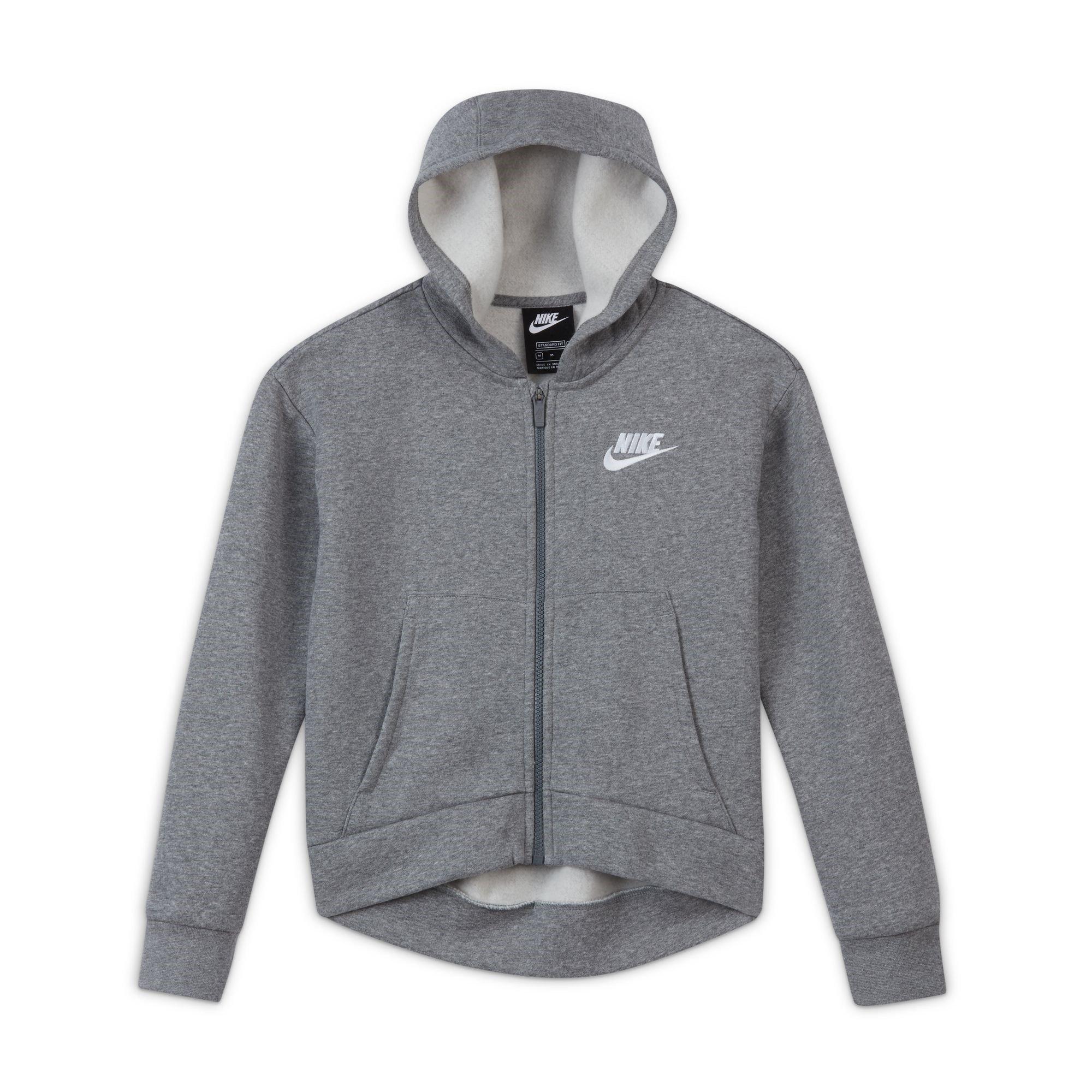 CARBON HEATHER/ - Nike - Sportswear Club Fleece Big Kids' (Girls') Full-Zip Hoodie - 1