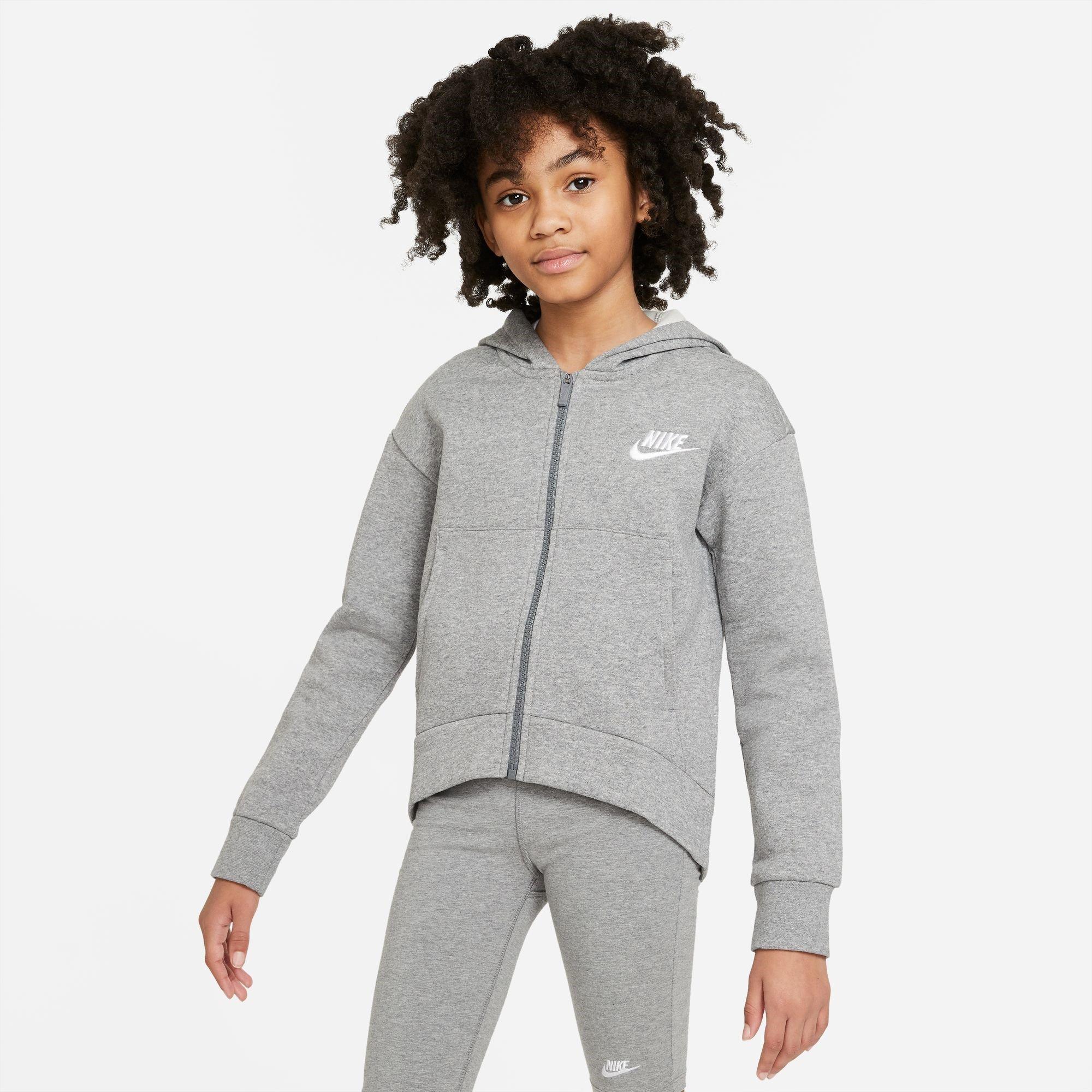 CARBON HEATHER/ - Nike - Sportswear Club Fleece Big Kids' (Girls') Full-Zip Hoodie - 3