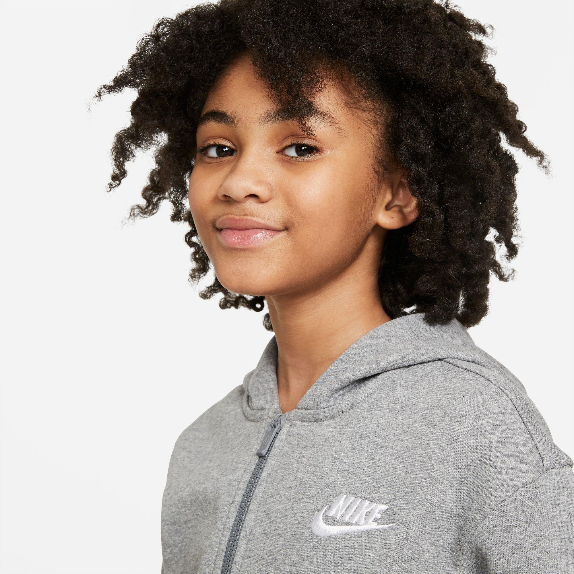 CARBON HEATHER/ - Nike - Sportswear Club Fleece Big Kids' (Girls') Full-Zip Hoodie - 6