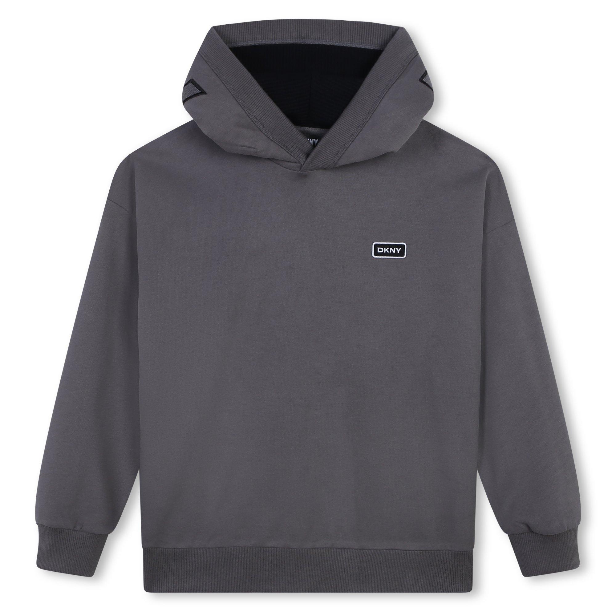 Charcoal 094 - DKNY - Unisex Kids' Logo Applique Pull Over Relaxed Fit Hoodie - 1