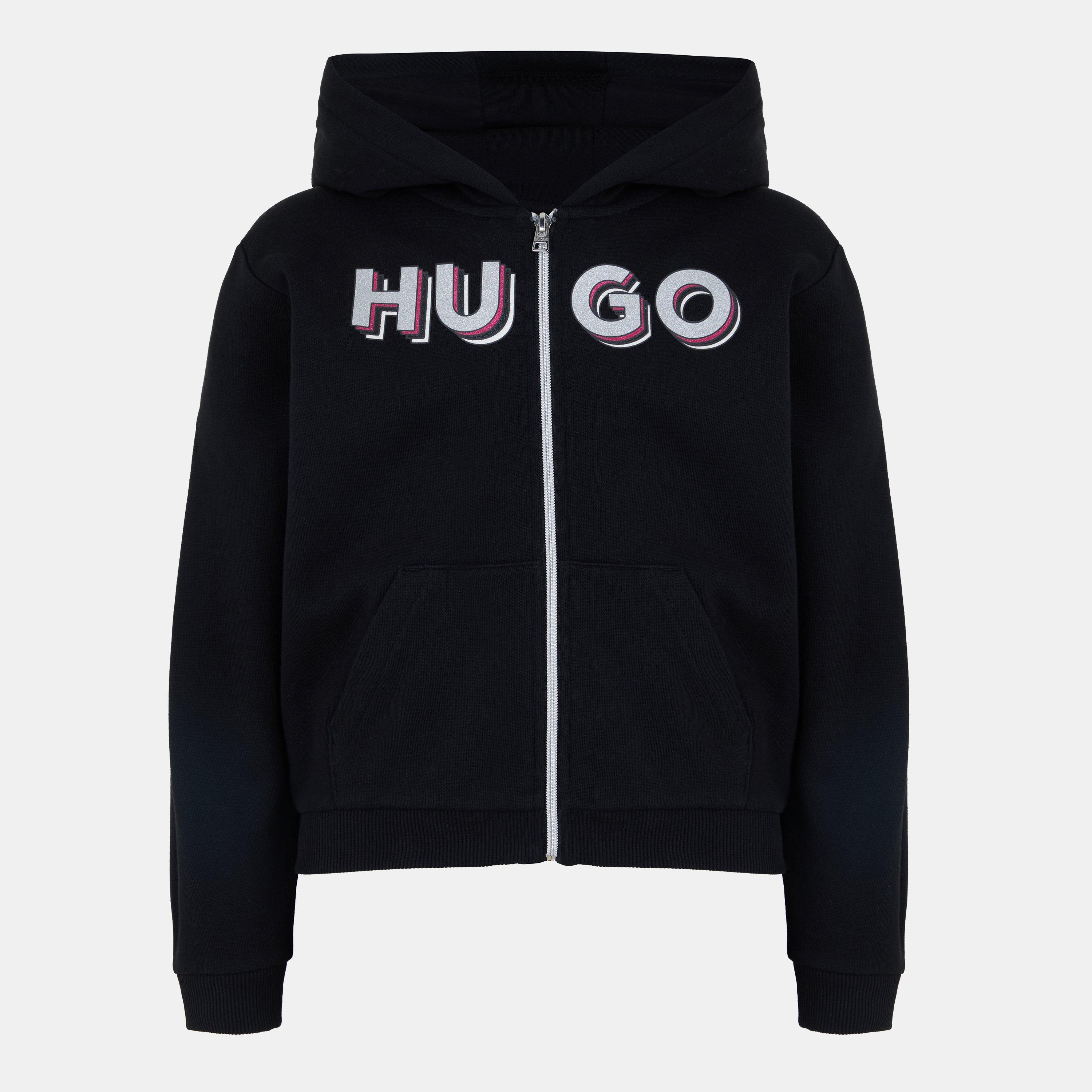 Hugo Girls Kids' Logo Cotton-Mix Zip Hoodie - Black 09B - 16Y