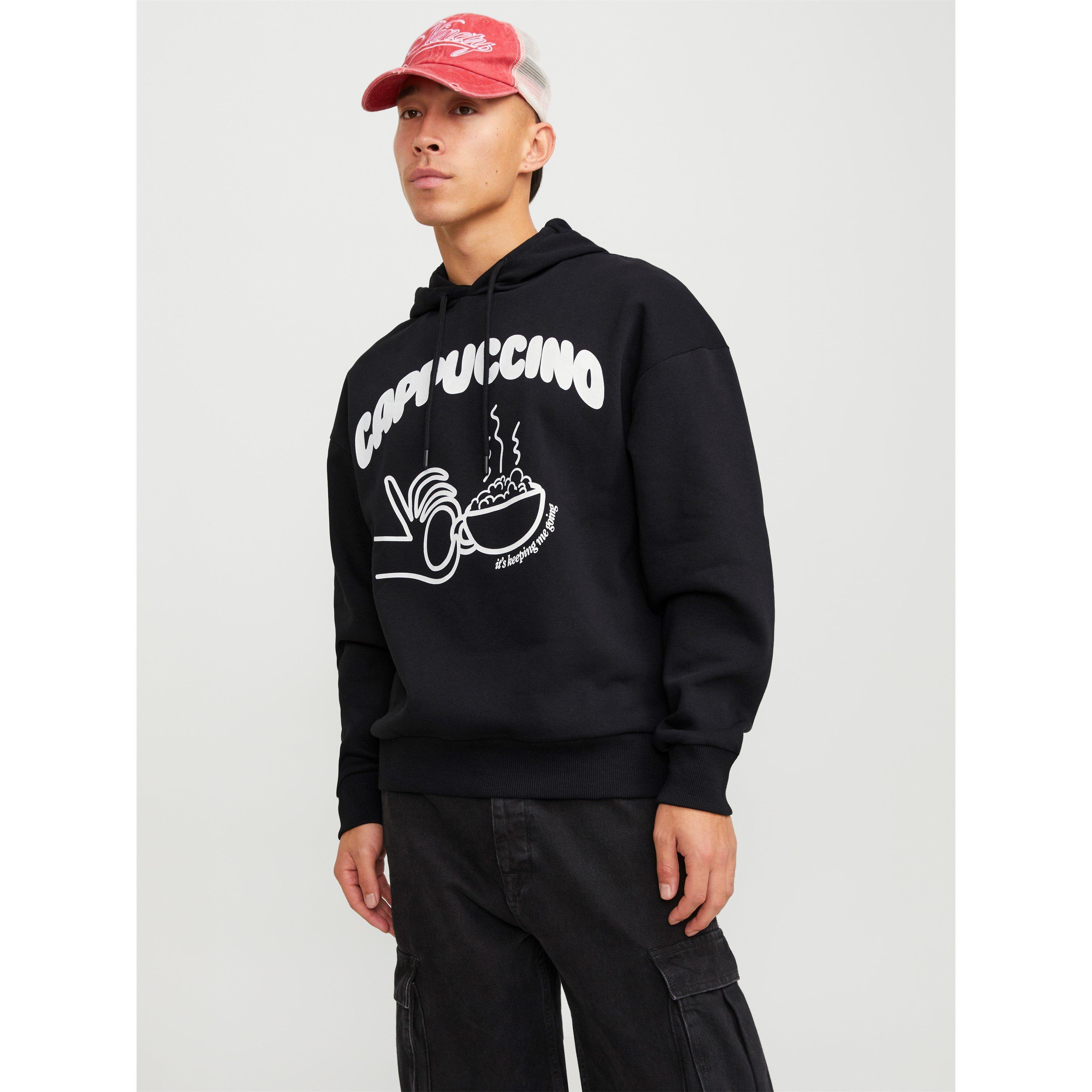 Zwart - Jack and Jones - Men's Graphic Cappuccino Print Hoodie - 1