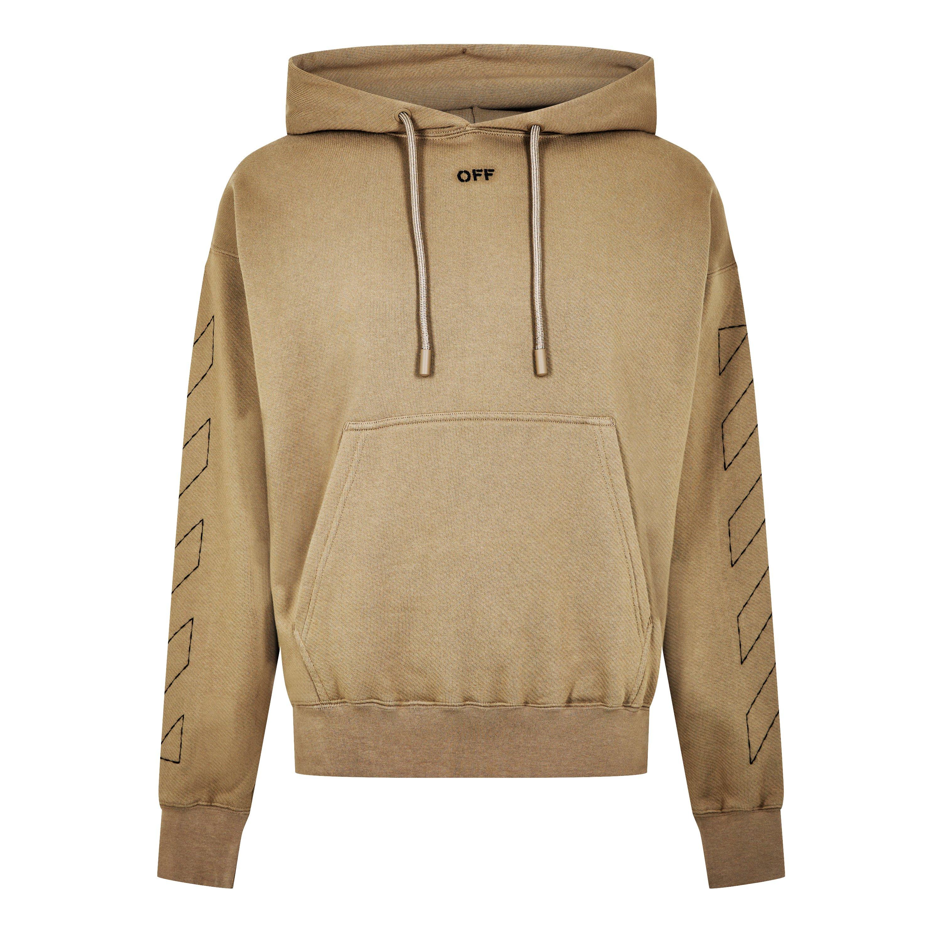 Beige - Off White - Men's -Stitch Cotton Long Sleeve Pull Over Hoodie - 1