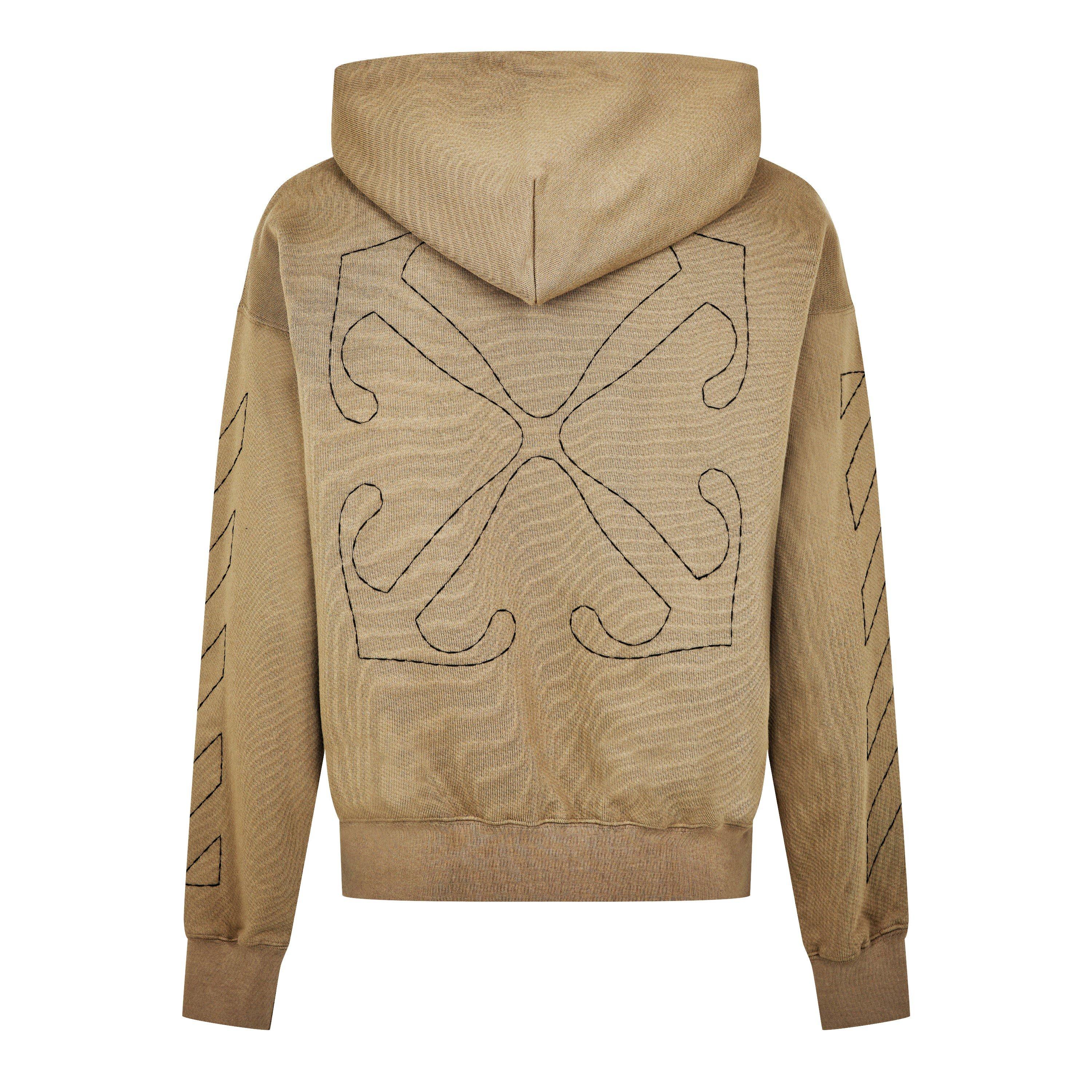 Beige - Off White - Men's Off-Stitch Cotton Hoodie with Embroidered Logo - 2
