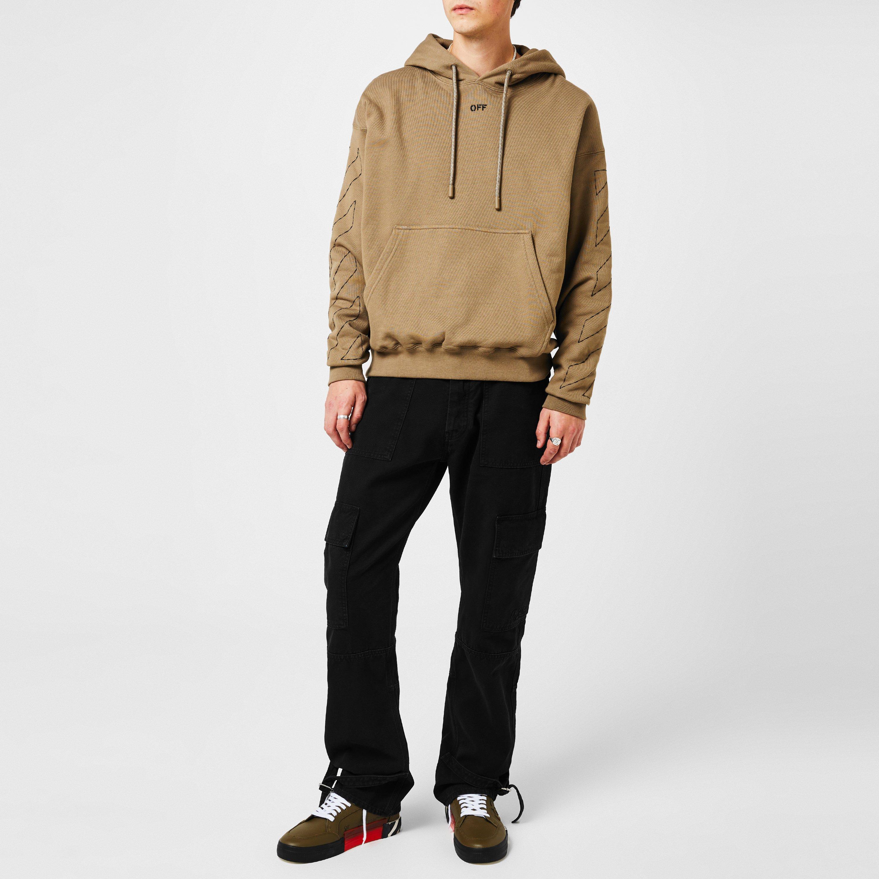 Beige - Off White - Men's Off-Stitch Cotton Hoodie with Embroidered Logo - 3