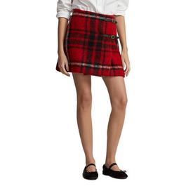 Polo Ralph Lauren Buckle Embellished Checked Wool Blend Mini Skirt