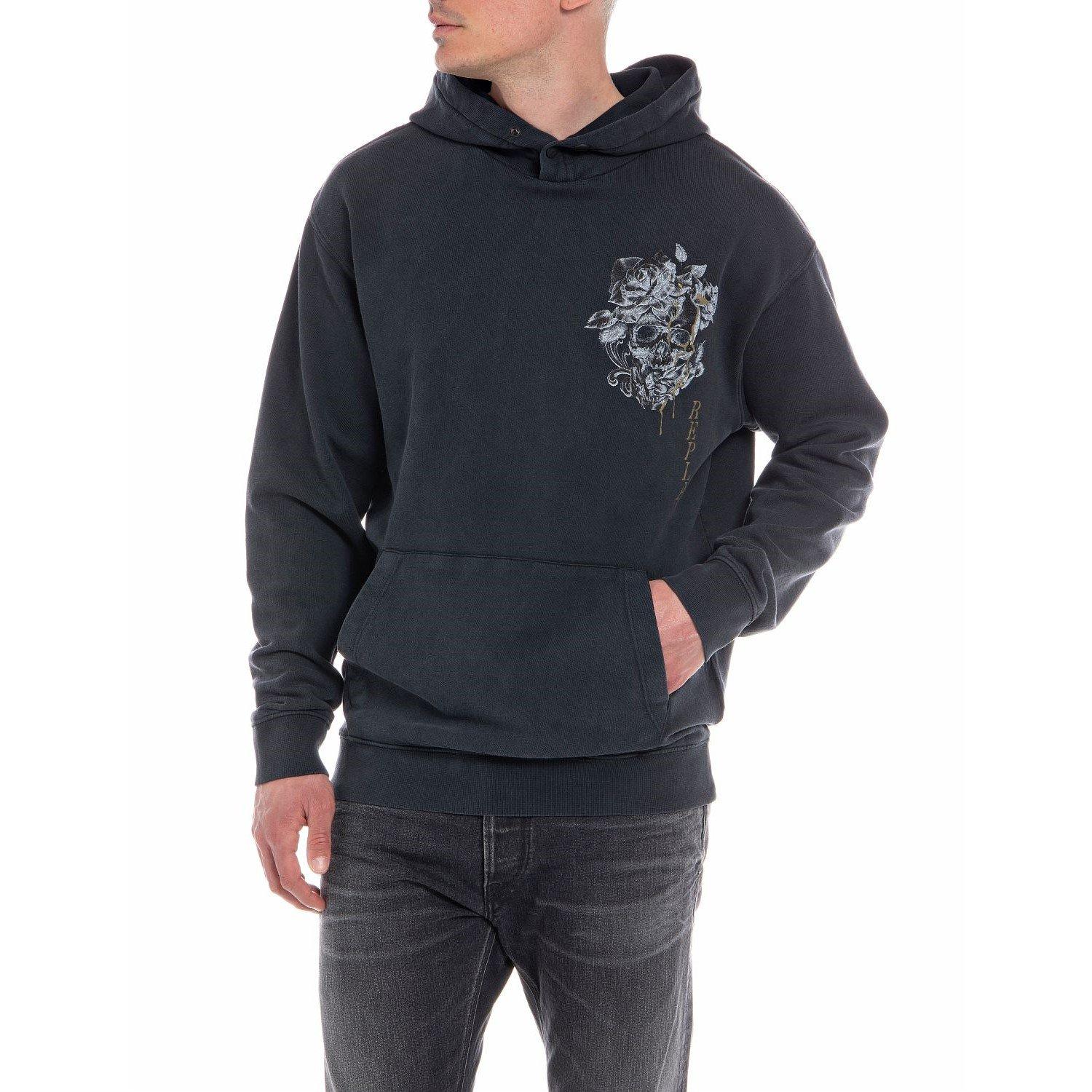 Black 099 - Replay - Men's Over-the-Head Fleece Hoodie - 1