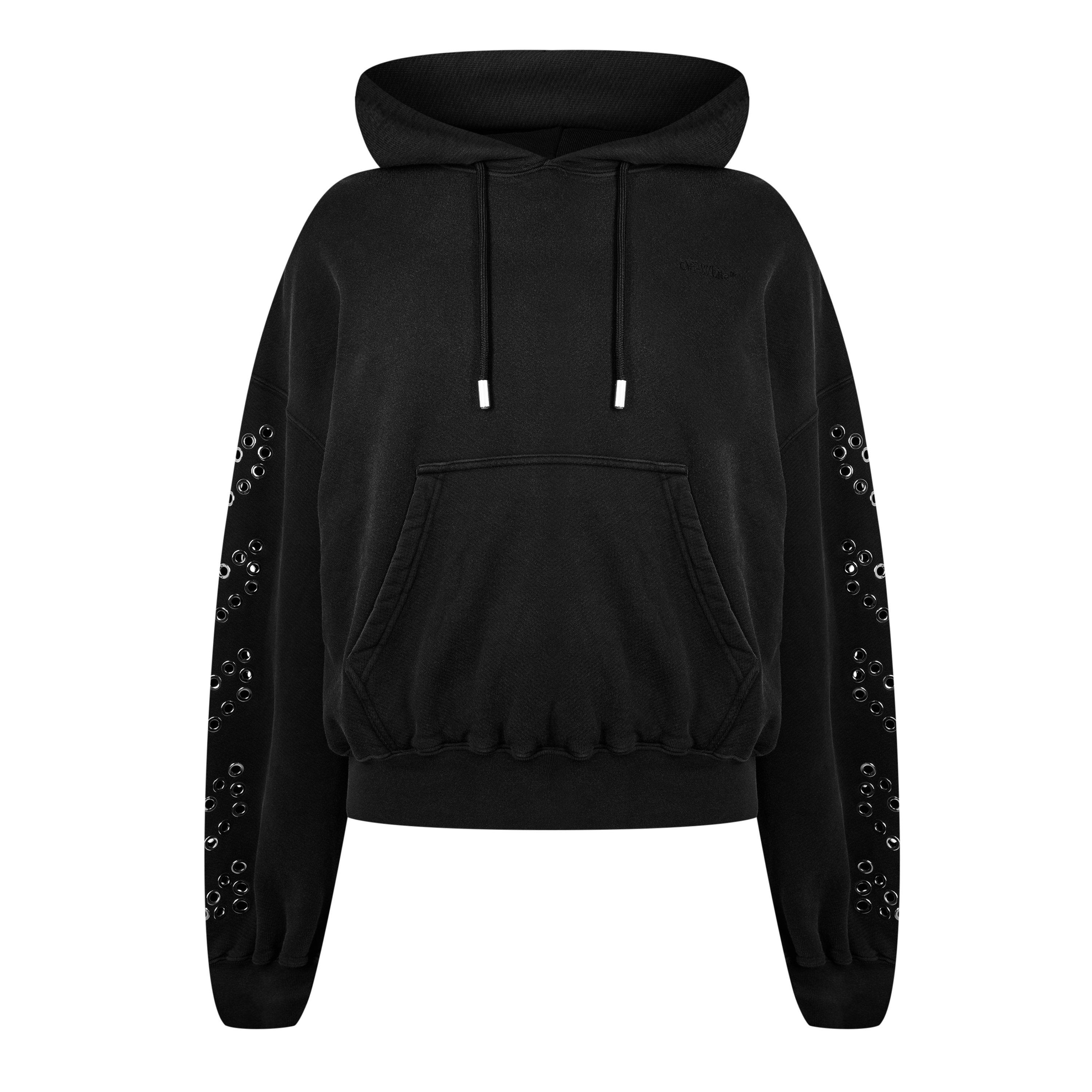 Black - Off White - Men's Eyelet Cotton Long Sleeve Hoodie - 1