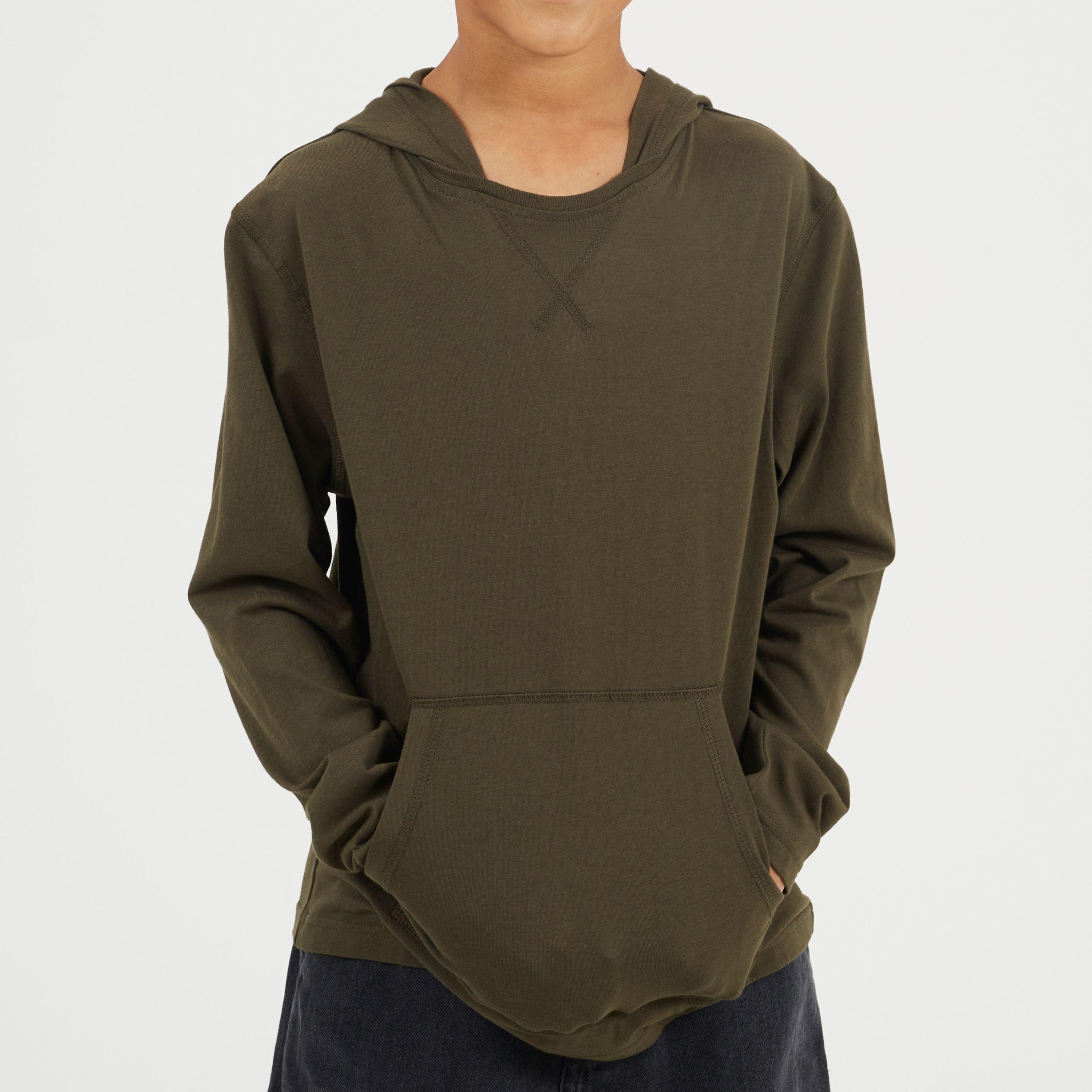 Brave Soul Boys Long Sleeve Hoodie with Set In Sleeve - Khaki