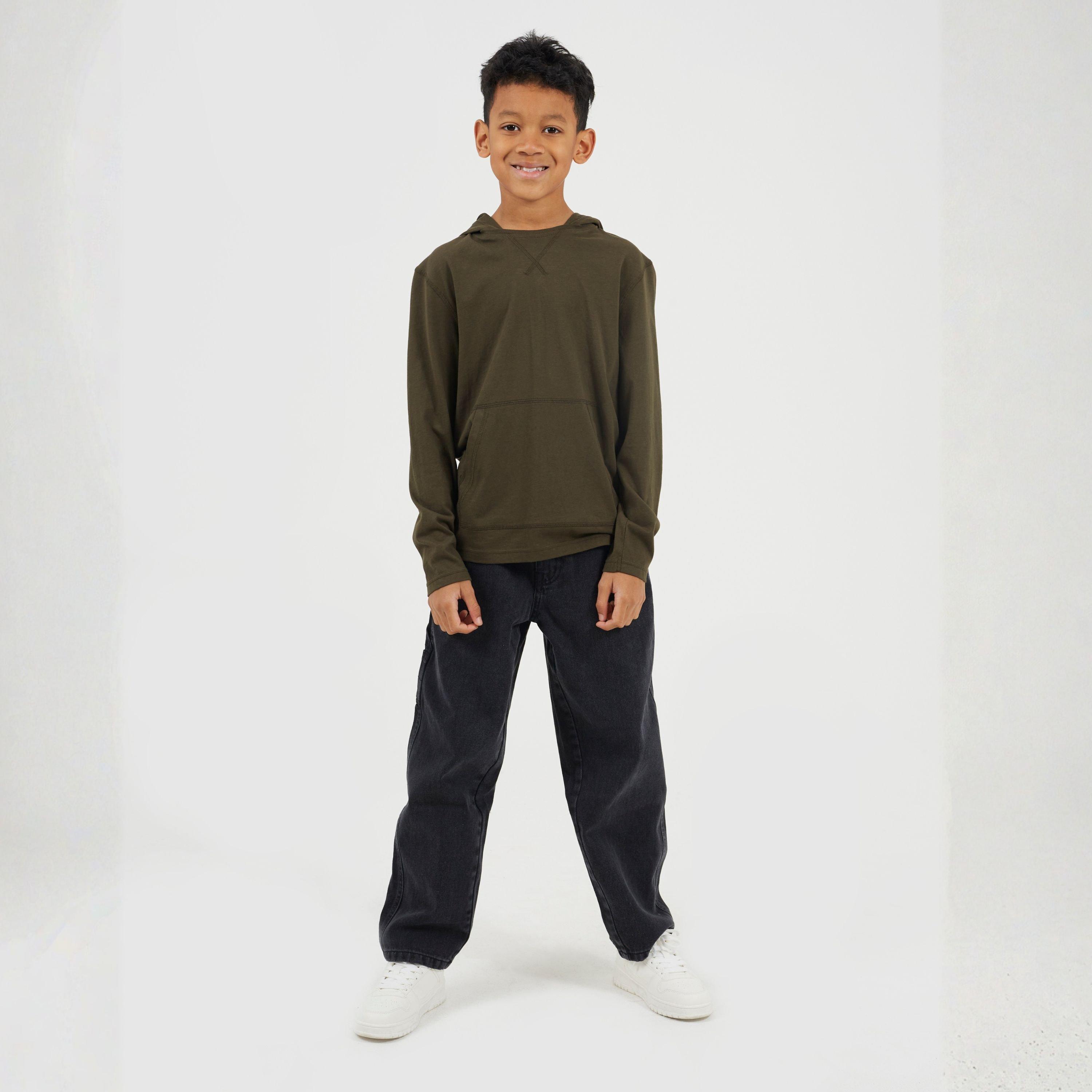 Kaki - Brave Soul - Boys Long Sleeve Hoodie with Set In Sleeve - 4