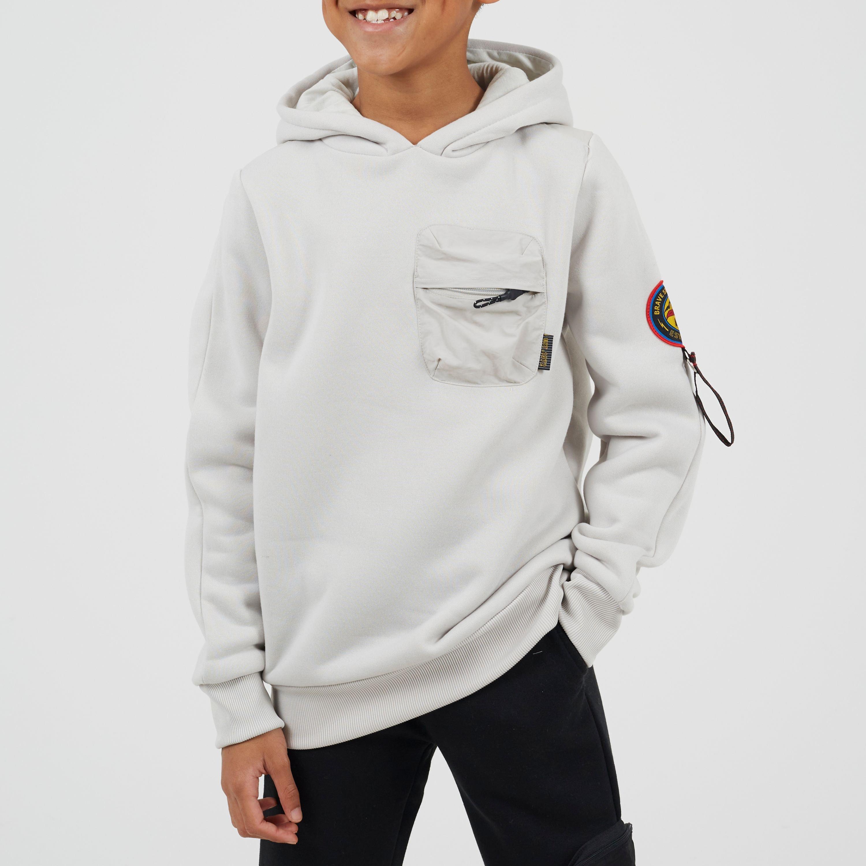 Brave Soul Boys Hooded Sweatshirt with Bellow Pocket Chest Detail - Light Grey