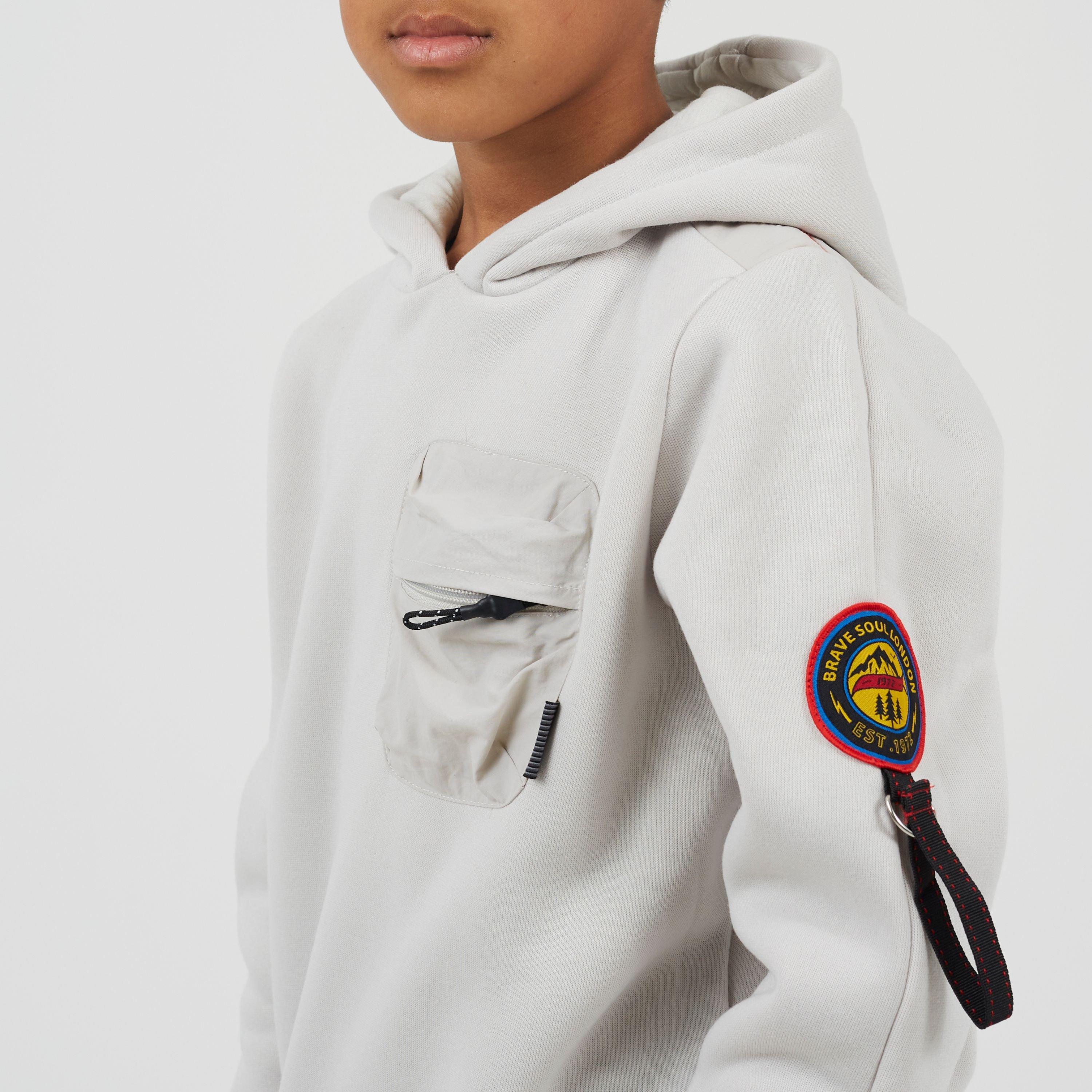 Svijetlo siva - Brave Soul - Boys Hooded Sweatshirt with Bellow Pocket Chest Detail - 3