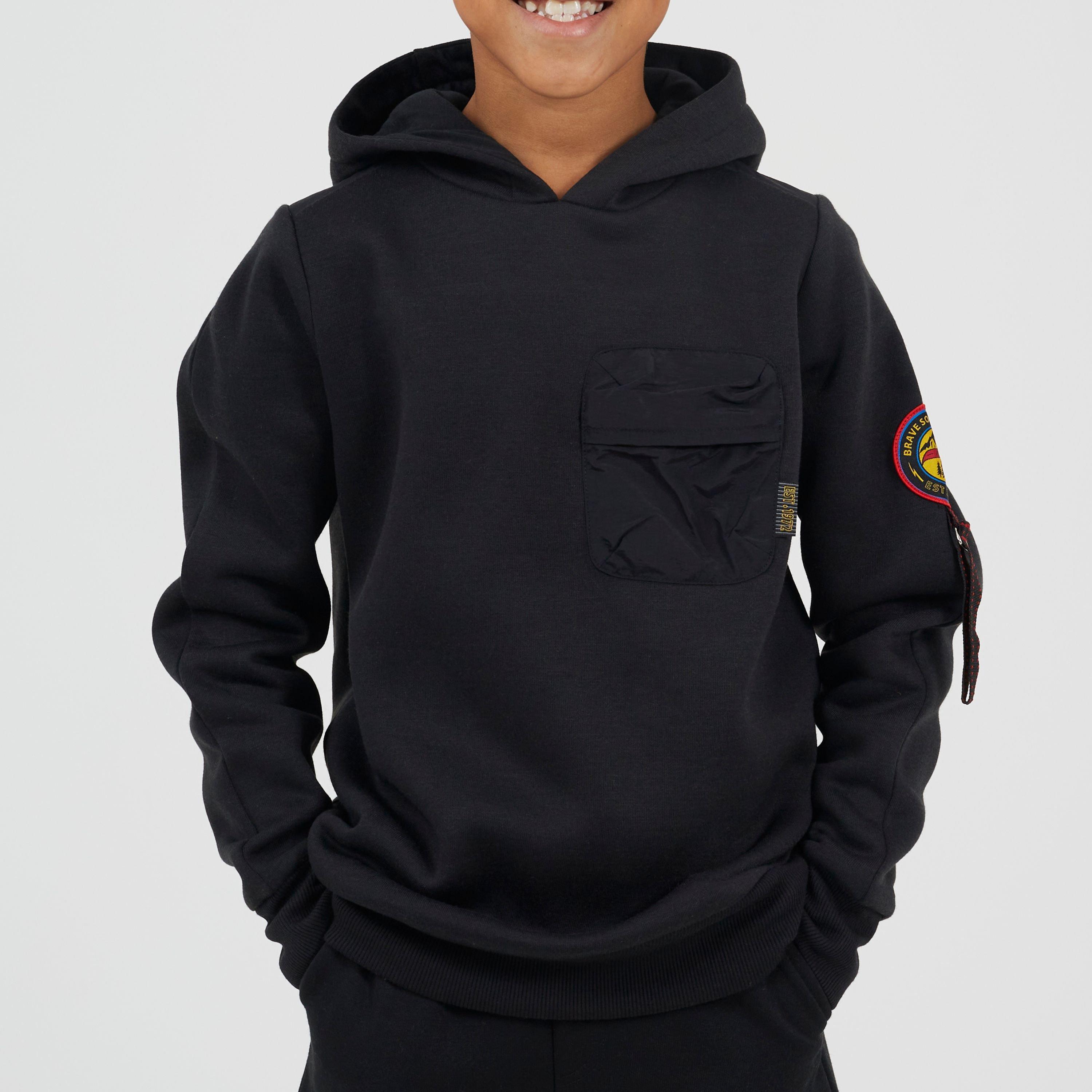 Jet Black - Brave Soul - Boys Hooded Sweatshirt with Bellow Pocket Chest Detail - 1